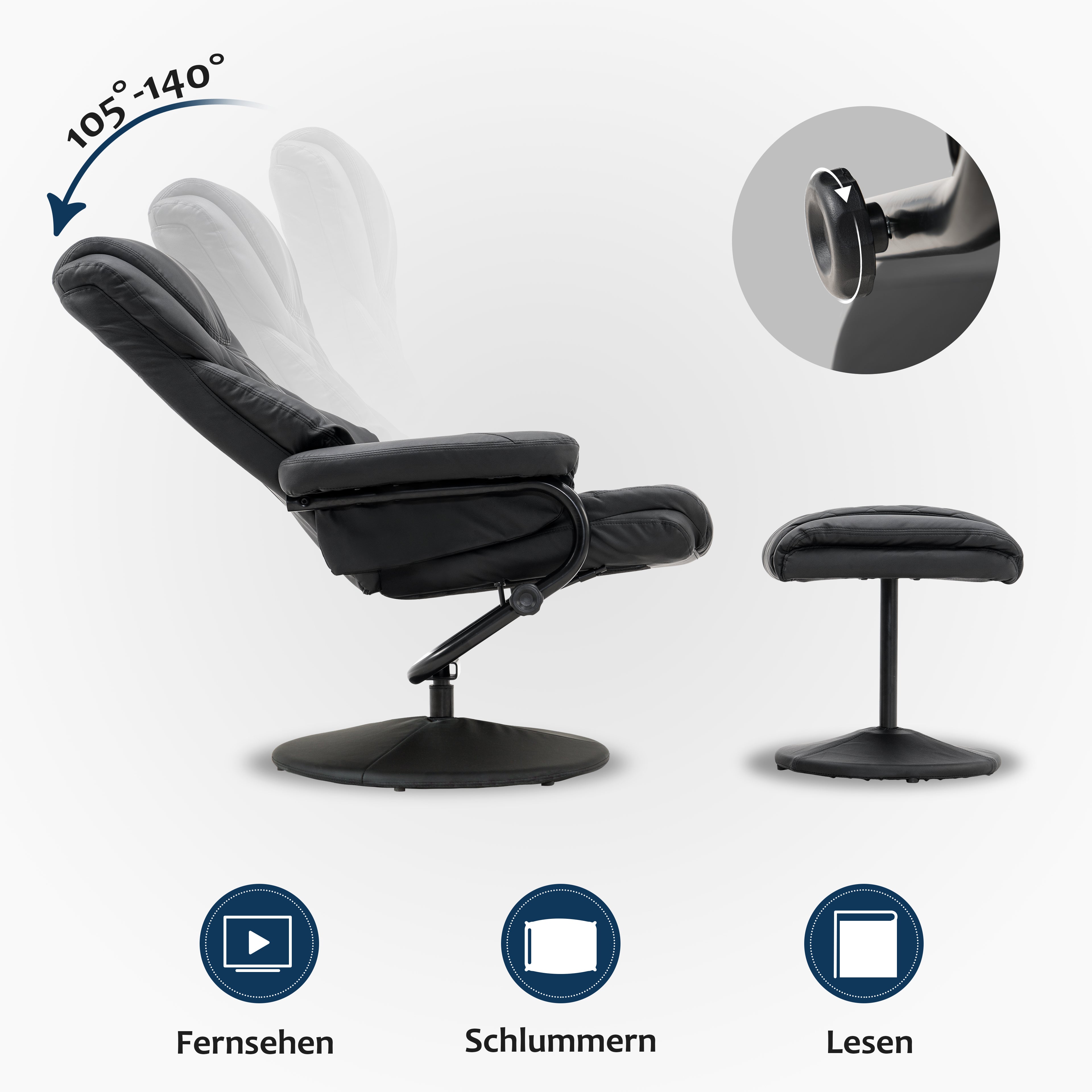 Relaxfauteuil TV-Stoel Draaistoel met Voetenbank, 360° Draaibaar, 9022 – foto 2