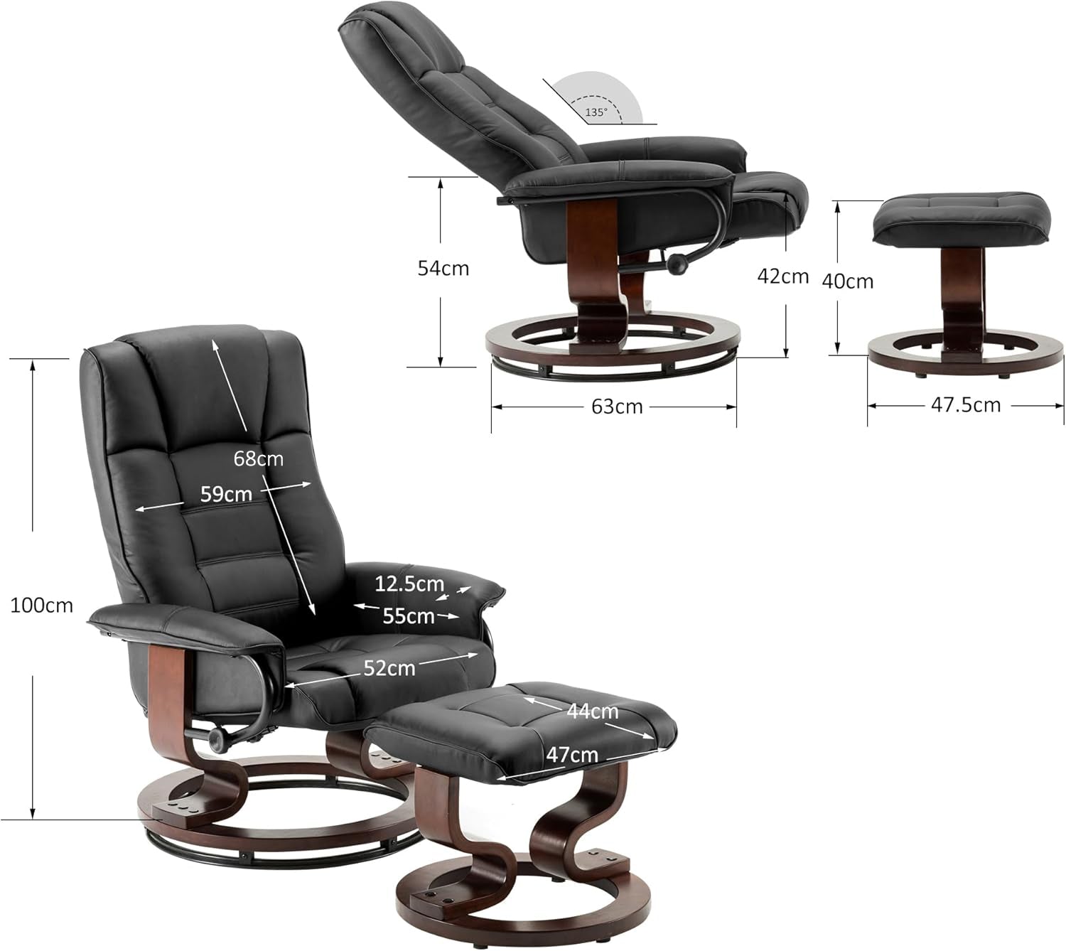 Relaxfauteuil met Hocker, 360° Draaibare TV-stoel met Ligfunctie, 9019 – foto 2