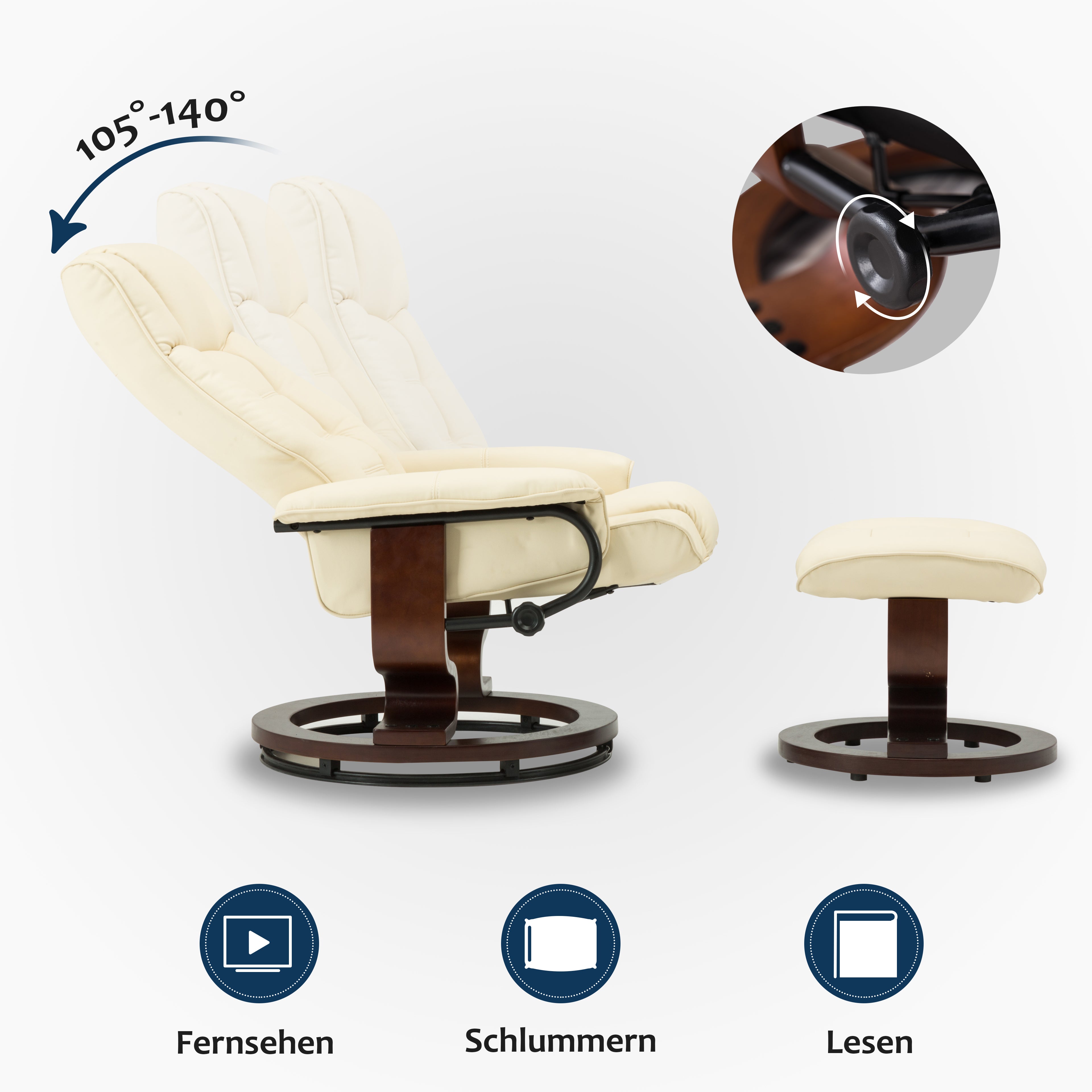 Relaxfauteuil met Hocker, 360° Draaibare TV-stoel met Ligfunctie, 9019 – foto 11