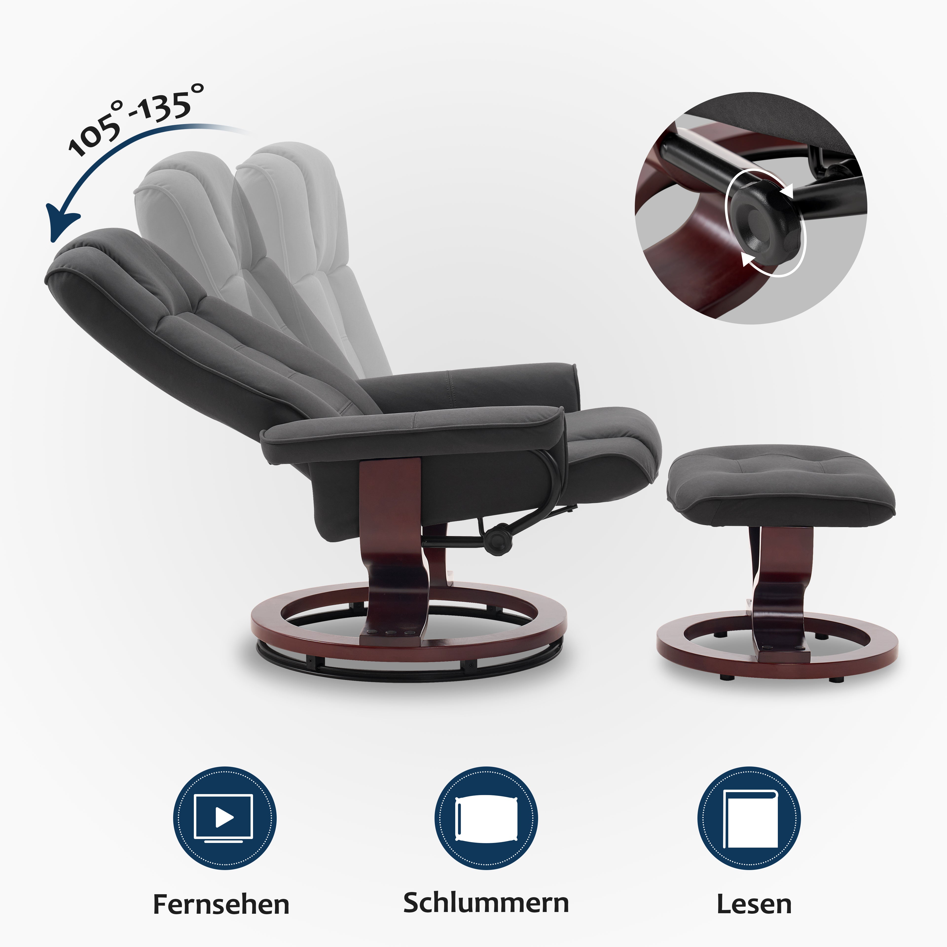 Relaxfauteuil met Hocker, 360° Draaibare TV-stoel met Ligfunctie, 9019 – foto 16