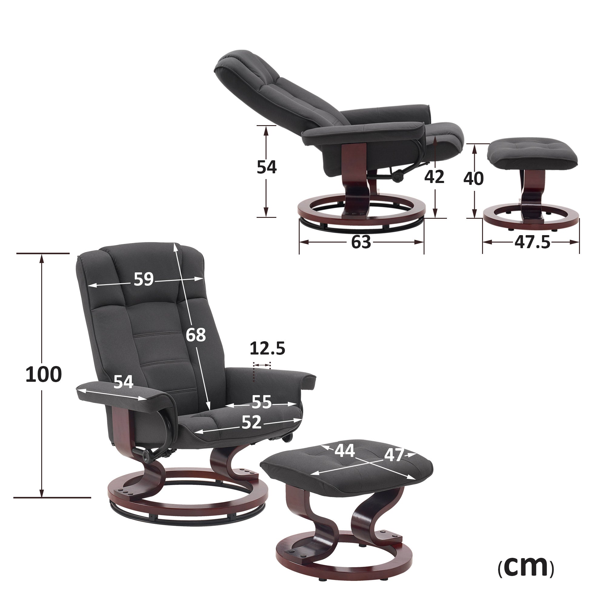Relaxfauteuil met Hocker, 360° Draaibare TV-stoel met Ligfunctie, 9019 – foto 17