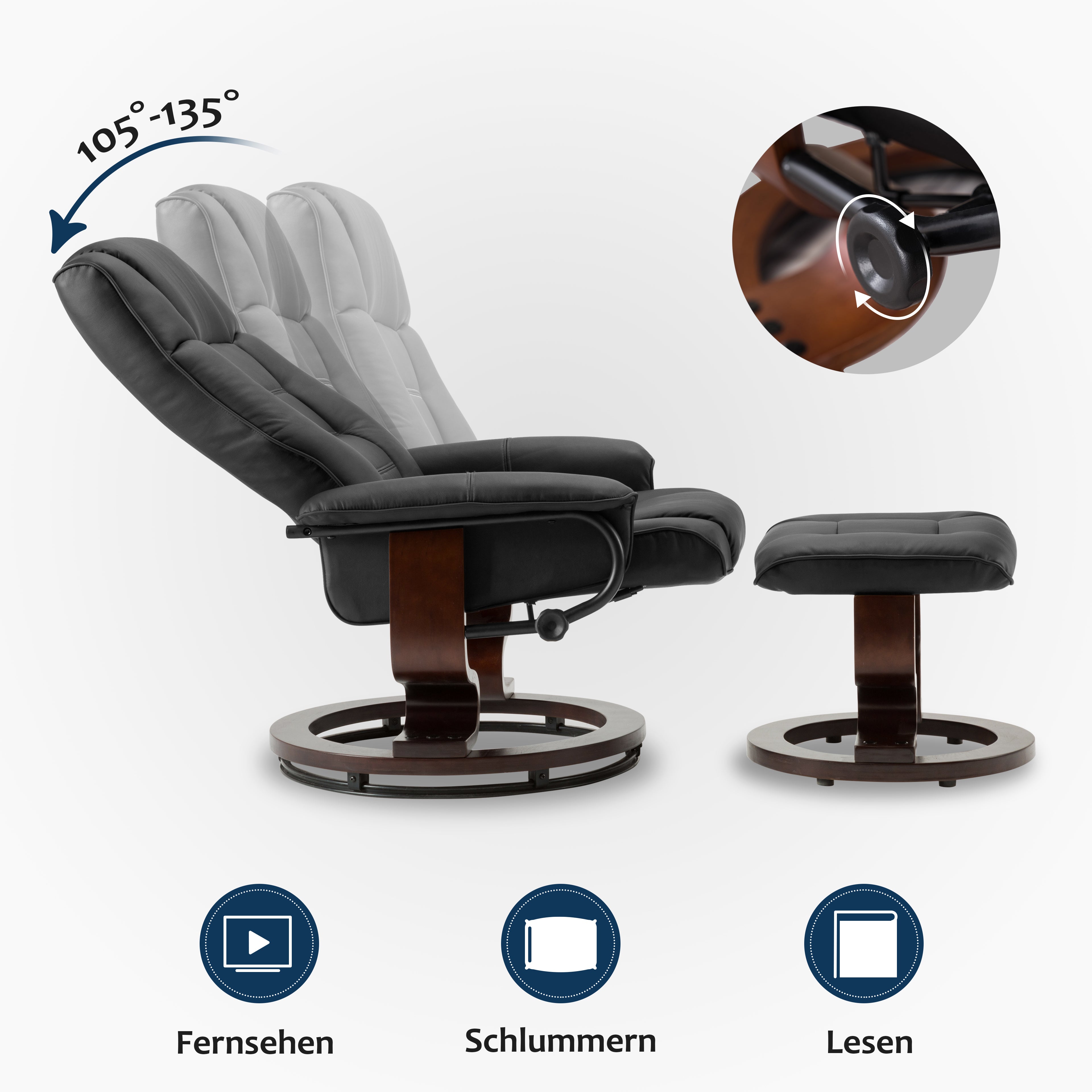 Relaxfauteuil met Hocker, 360° Draaibare TV-stoel met Ligfunctie, 9019 – foto 3