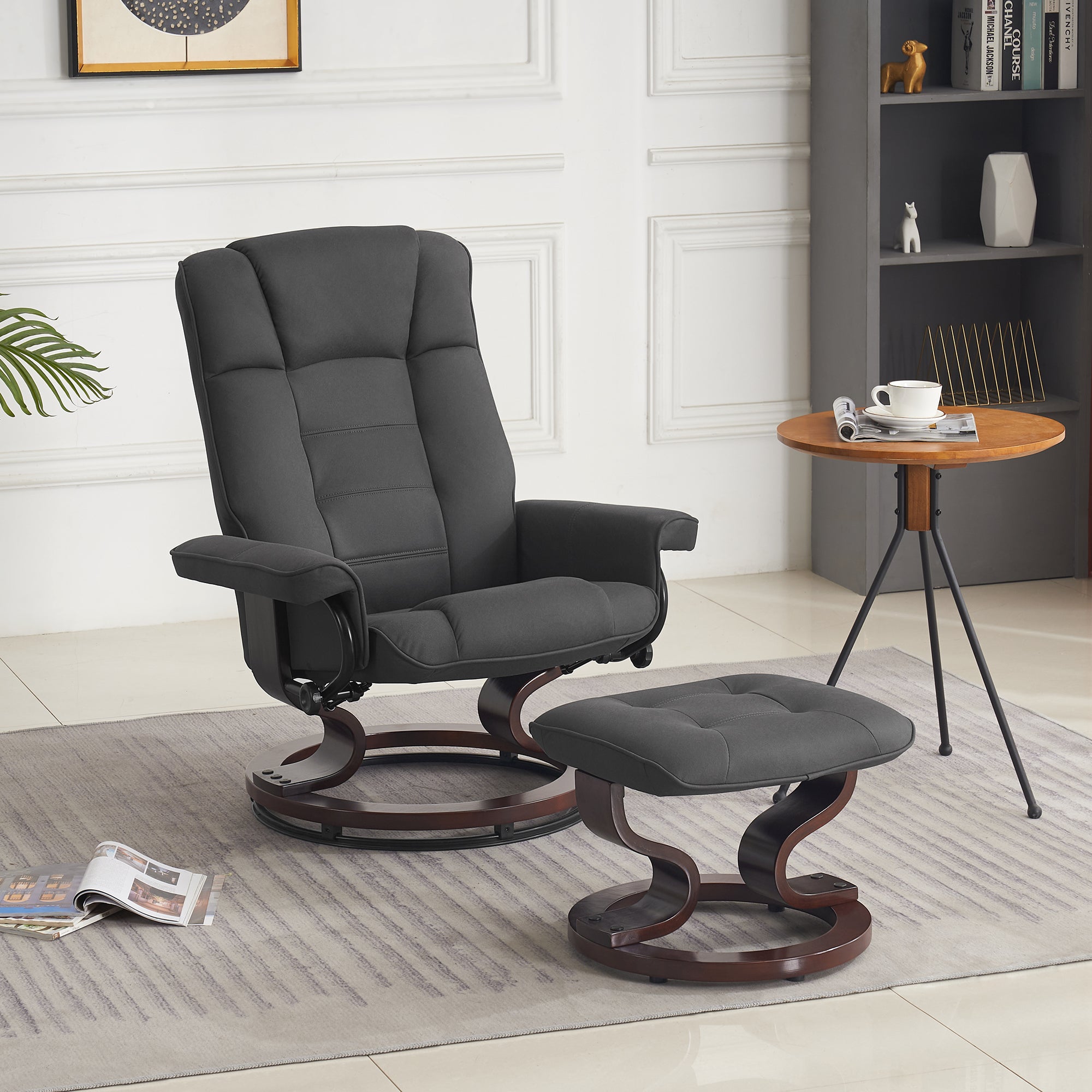 Relaxfauteuil met Hocker, 360° Draaibare TV-stoel met Ligfunctie, 9019 – foto 21