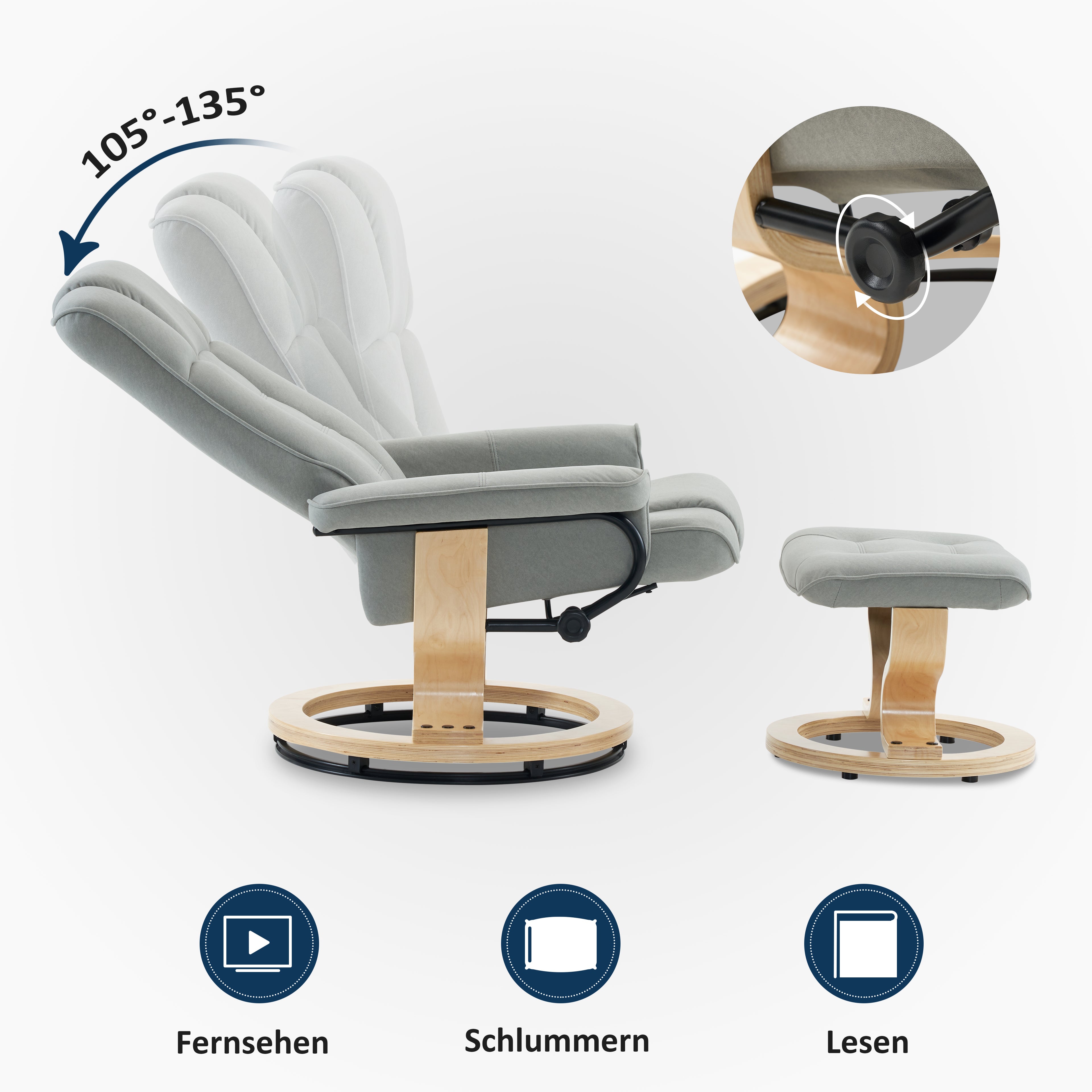 Relaxfauteuil met Hocker, 360° Draaibare TV-stoel met Ligfunctie, 9019 – foto 23