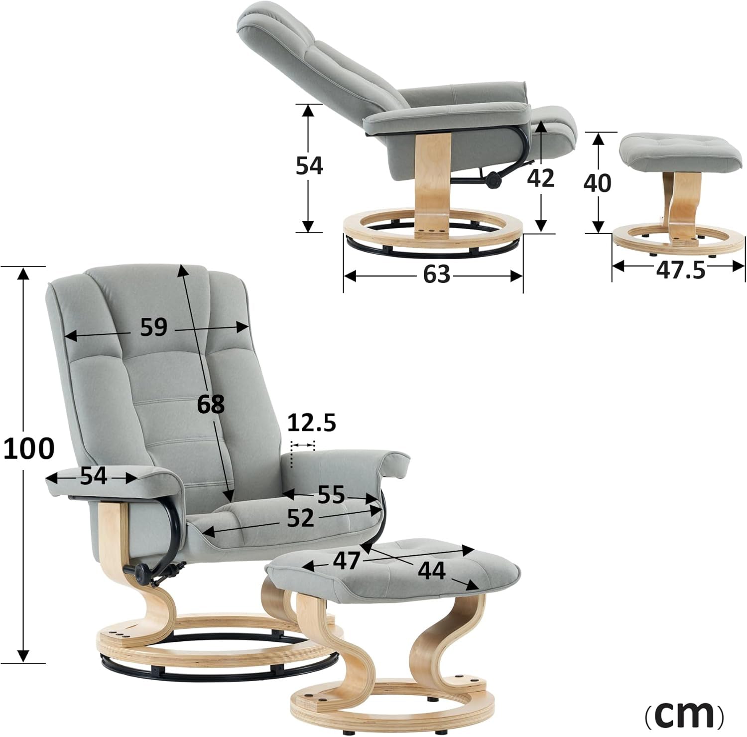 Relaxfauteuil met Hocker, 360° Draaibare TV-stoel met Ligfunctie, 9019 – foto 24