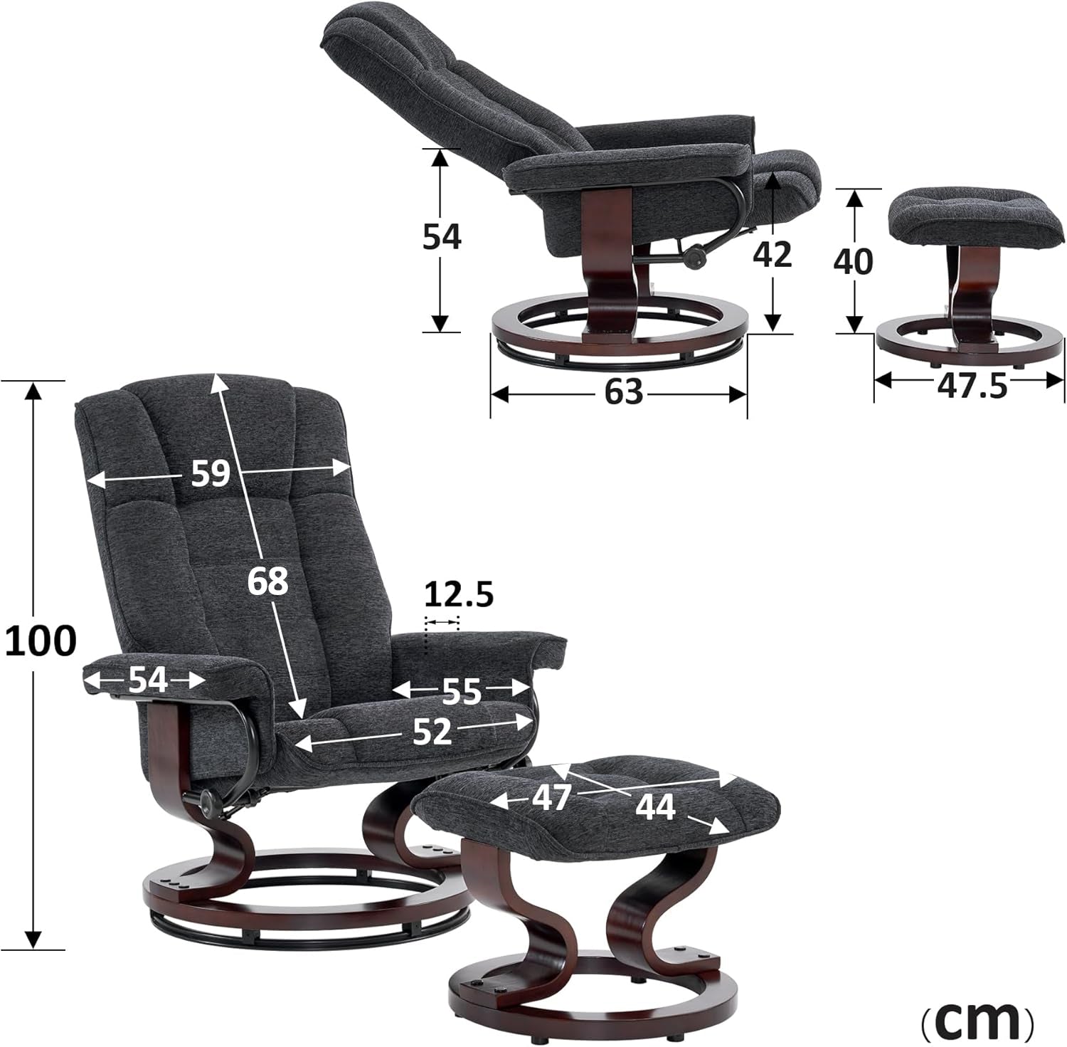 Relaxfauteuil met Hocker, 360° Draaibare TV-stoel met Ligfunctie, 9019 – foto 31