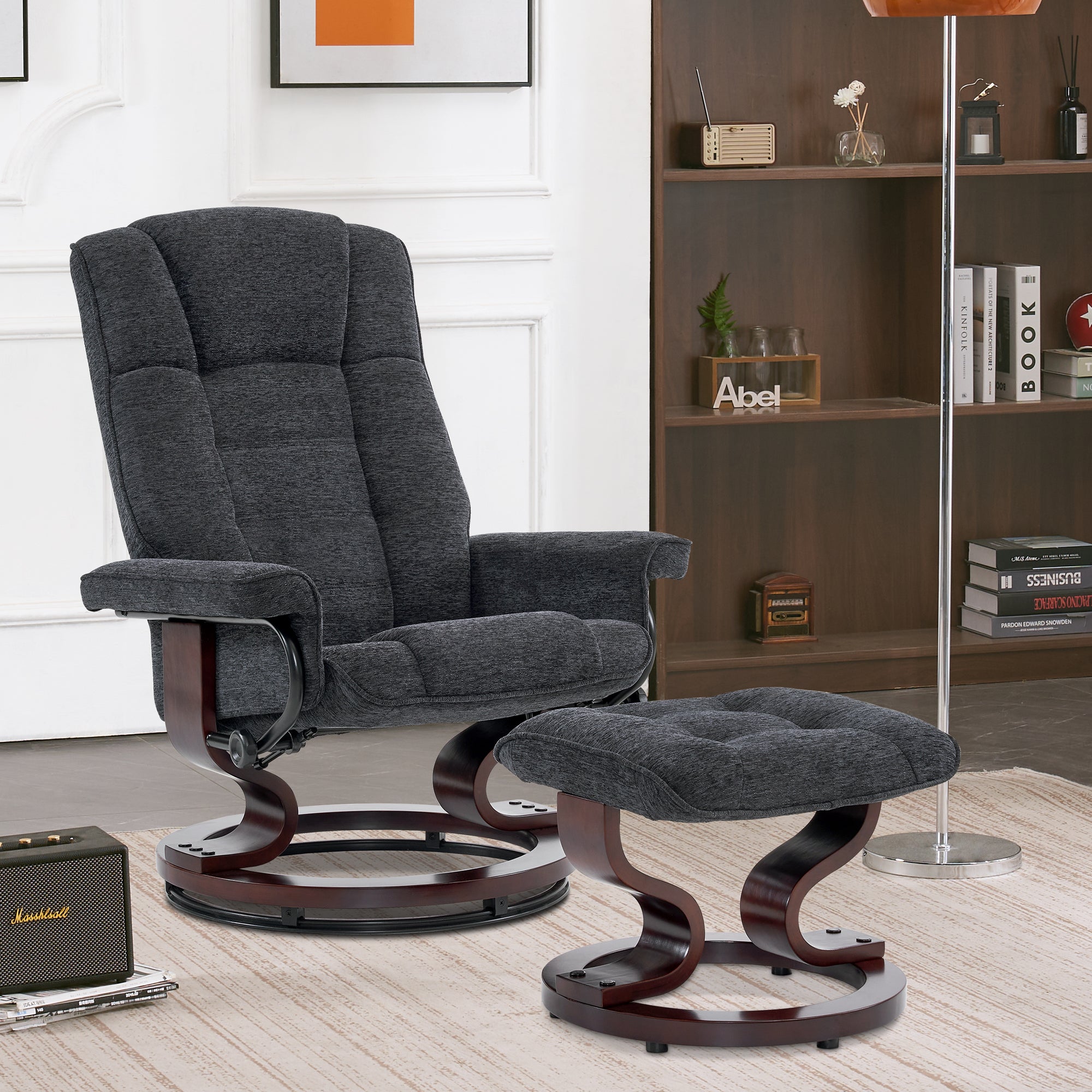 Relaxfauteuil met Hocker, 360° Draaibare TV-stoel met Ligfunctie, 9019 – foto 35