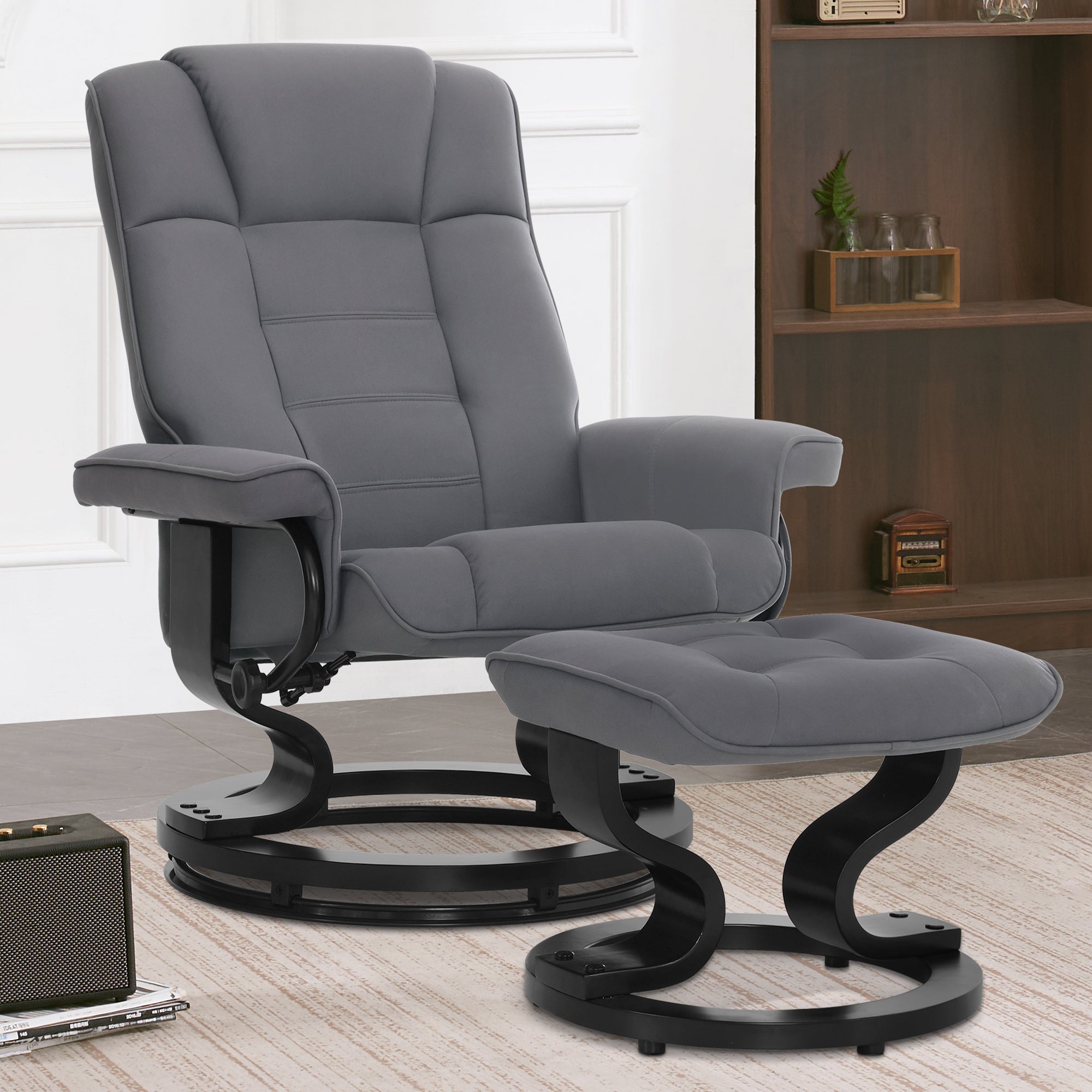 Relaxfauteuil met Hocker, 360° Draaibare TV-stoel met Ligfunctie, 9019 – foto 37