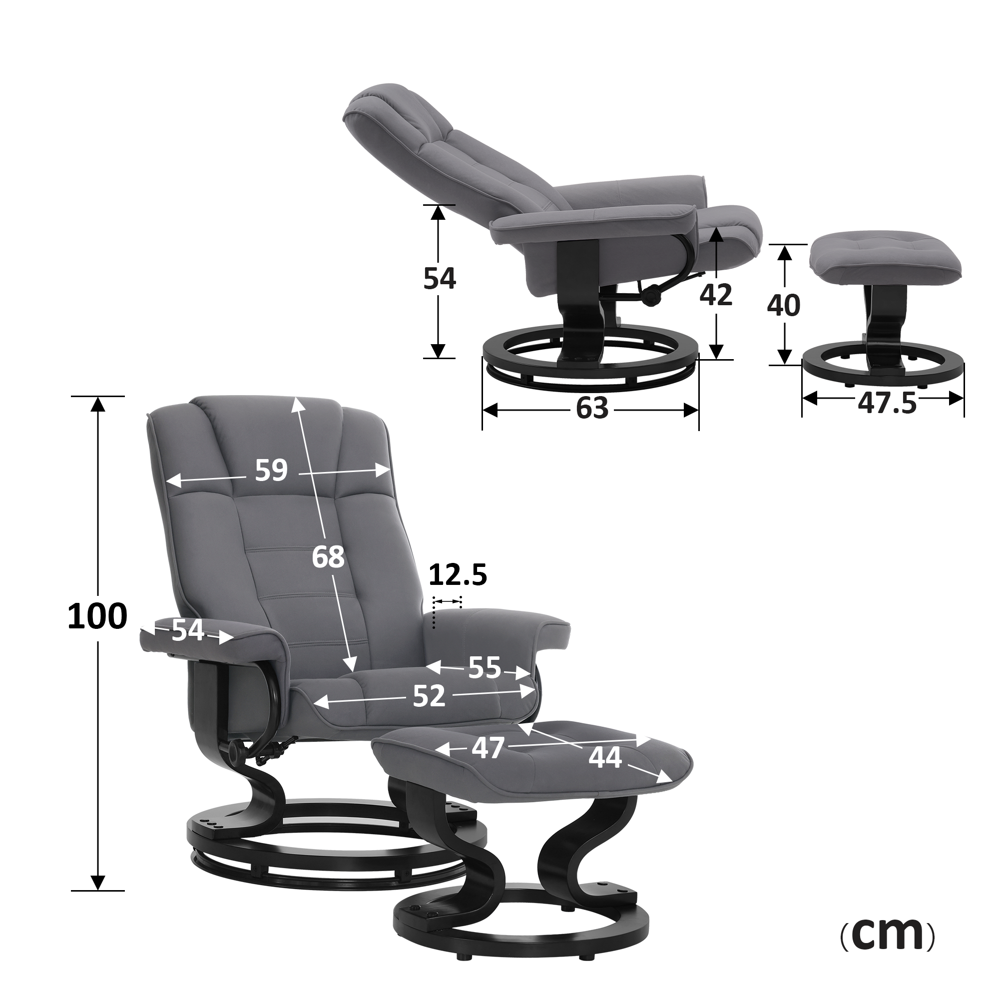 Relaxfauteuil met Hocker, 360° Draaibare TV-stoel met Ligfunctie, 9019 – foto 38