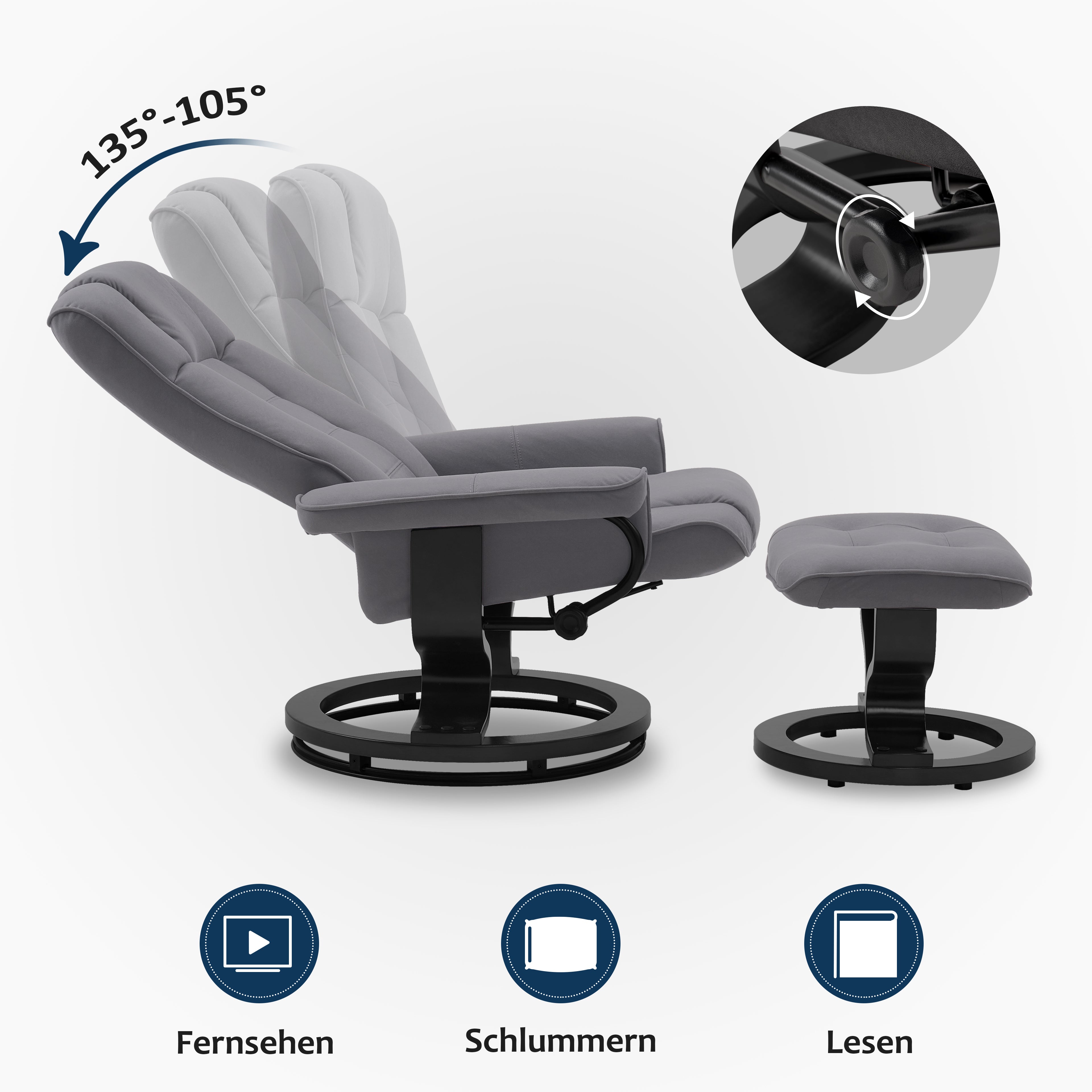 Relaxfauteuil met Hocker, 360° Draaibare TV-stoel met Ligfunctie, 9019 – foto 39