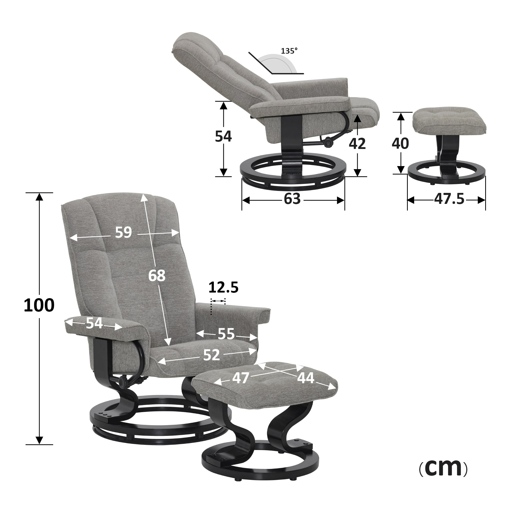 Relaxfauteuil met Hocker, 360° Draaibare TV-stoel met Ligfunctie, 9019 – foto 45