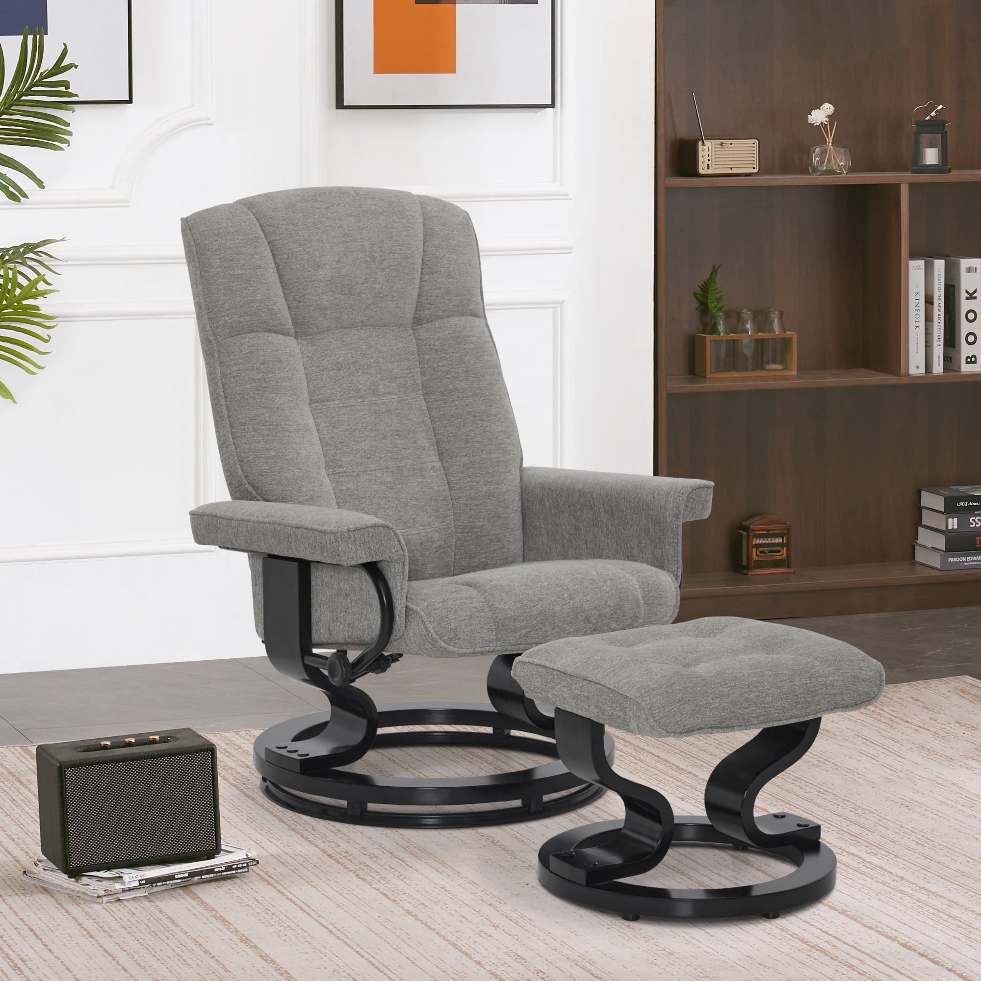 Relaxfauteuil met Hocker, 360° Draaibare TV-stoel met Ligfunctie, 9019 – foto 46