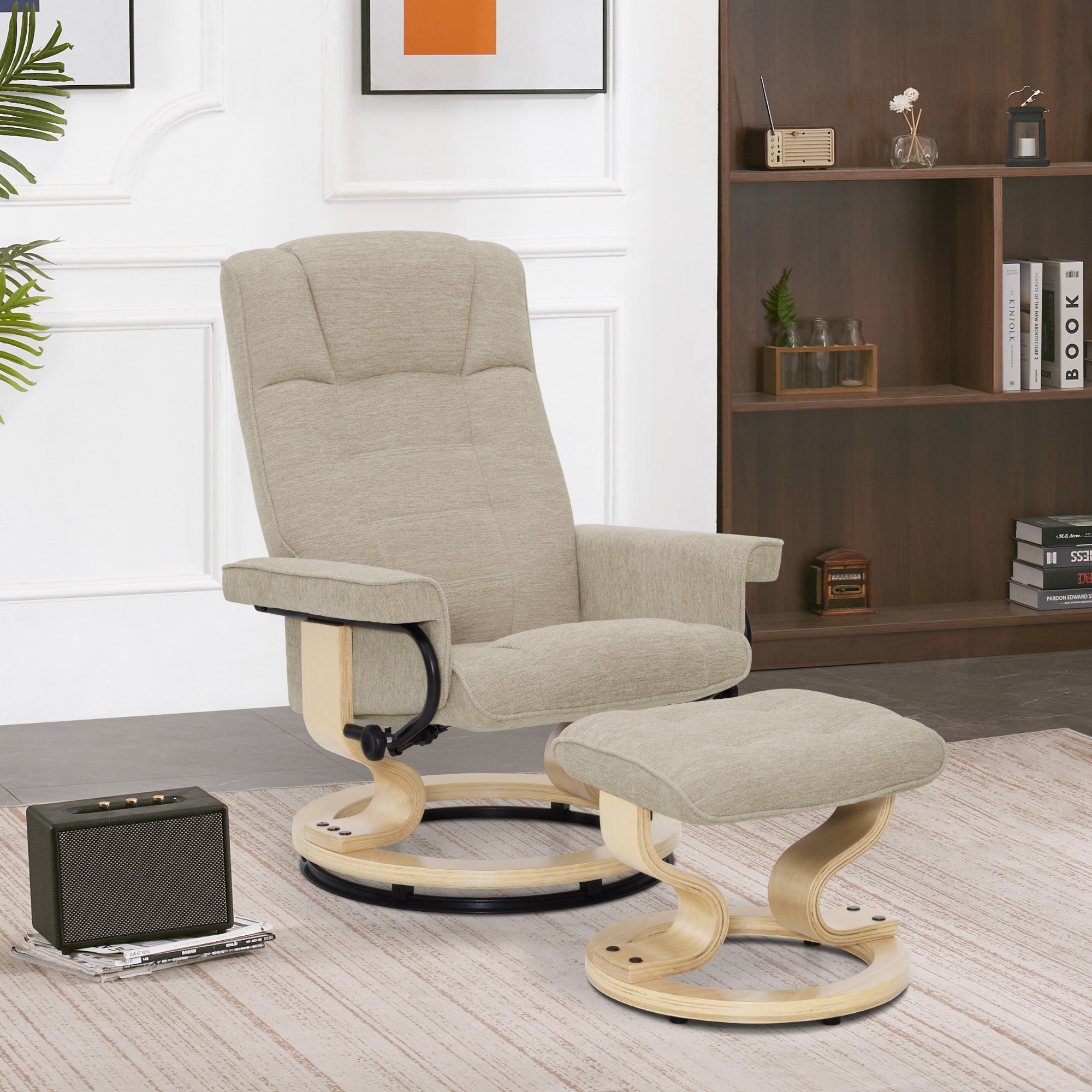 Relaxfauteuil met Hocker, 360° Draaibare TV-stoel met Ligfunctie, 9019 – foto 51