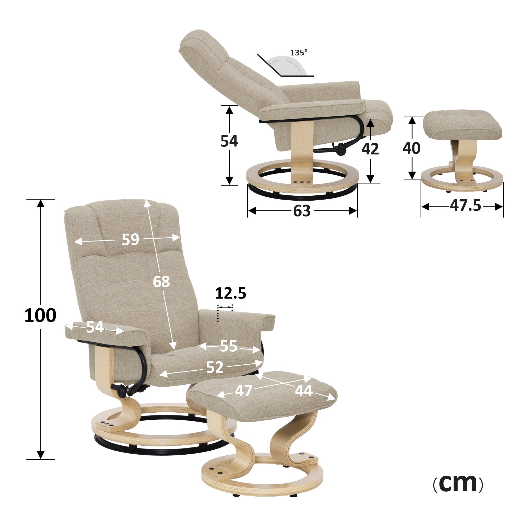 Relaxfauteuil met Hocker, 360° Draaibare TV-stoel met Ligfunctie, 9019 – foto 52