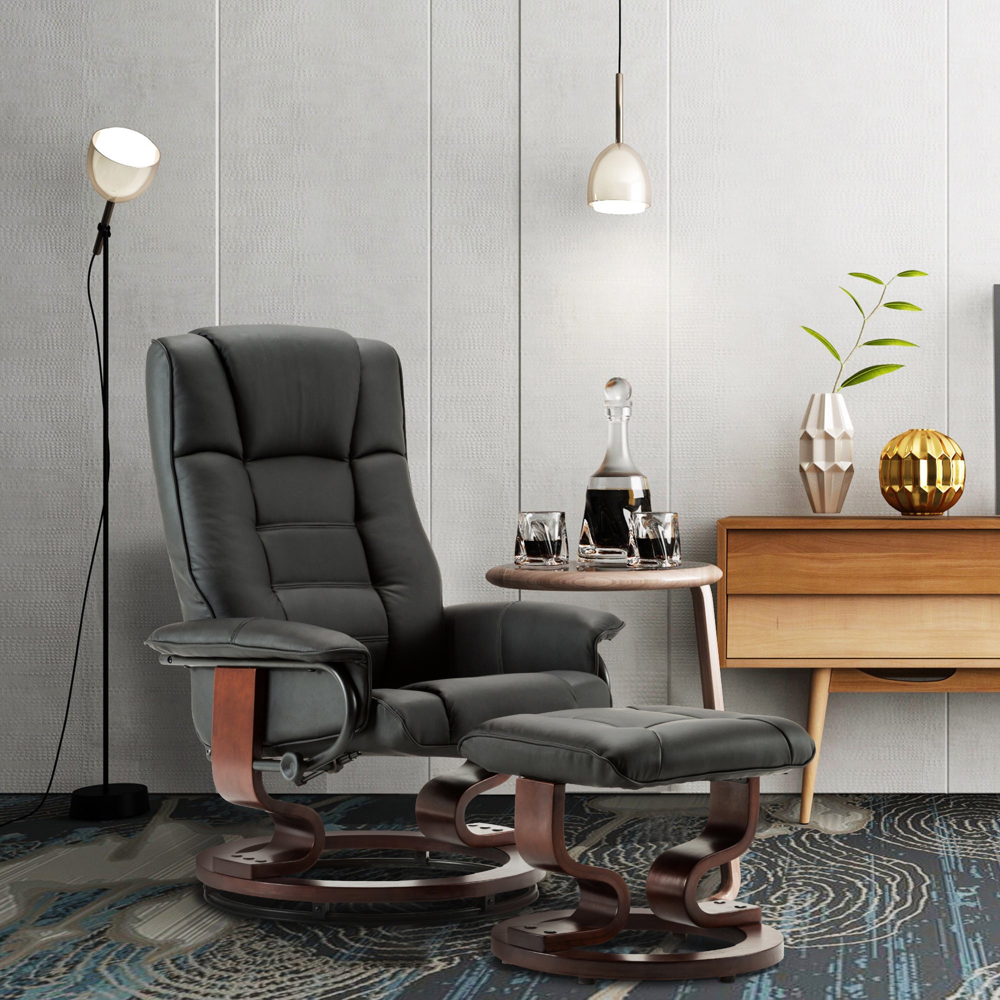 Relaxfauteuil met Hocker, 360° Draaibare TV-stoel met Ligfunctie, 9019 – foto 7