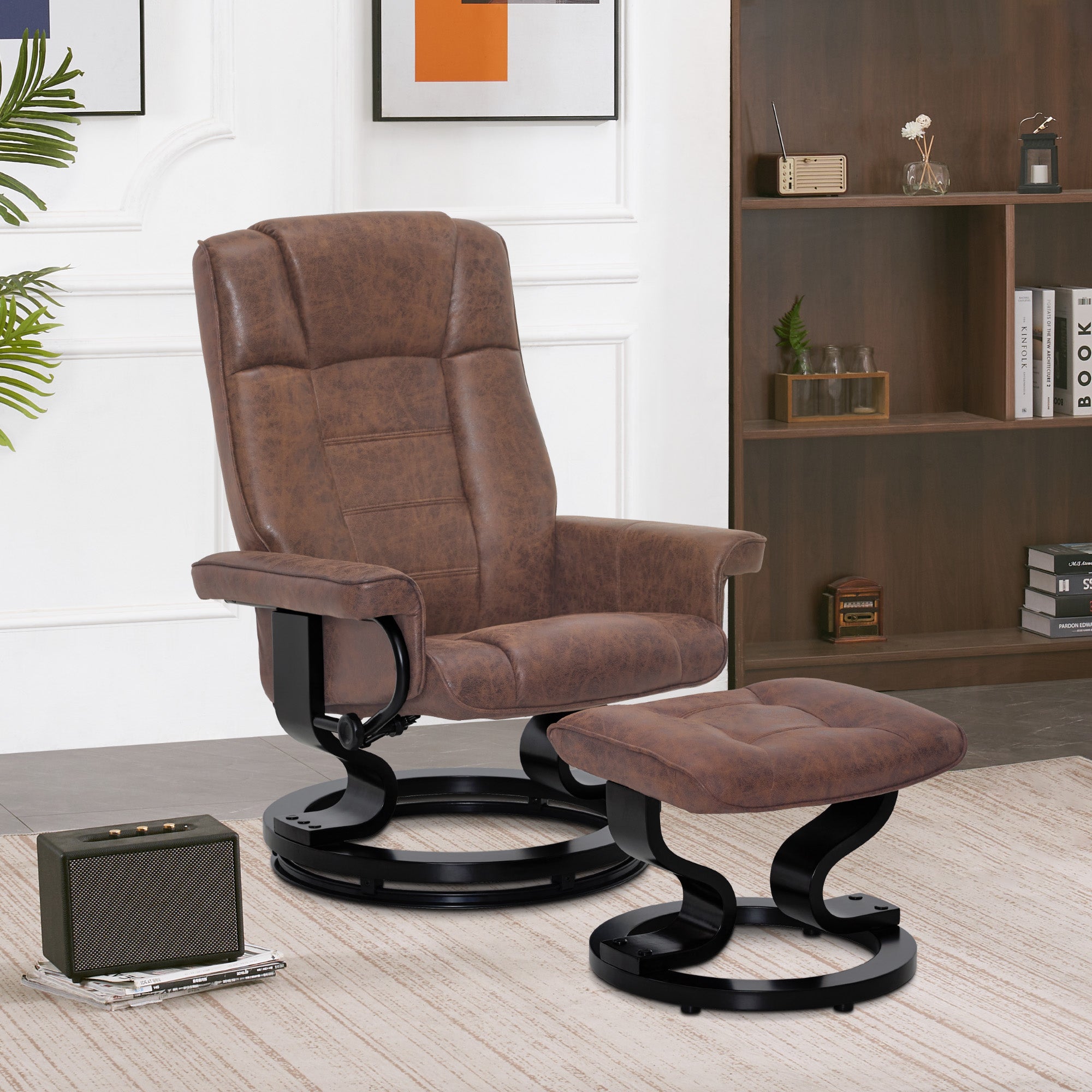 Relaxfauteuil met Hocker, 360° Draaibare TV-stoel met Ligfunctie, 9019 – foto 58