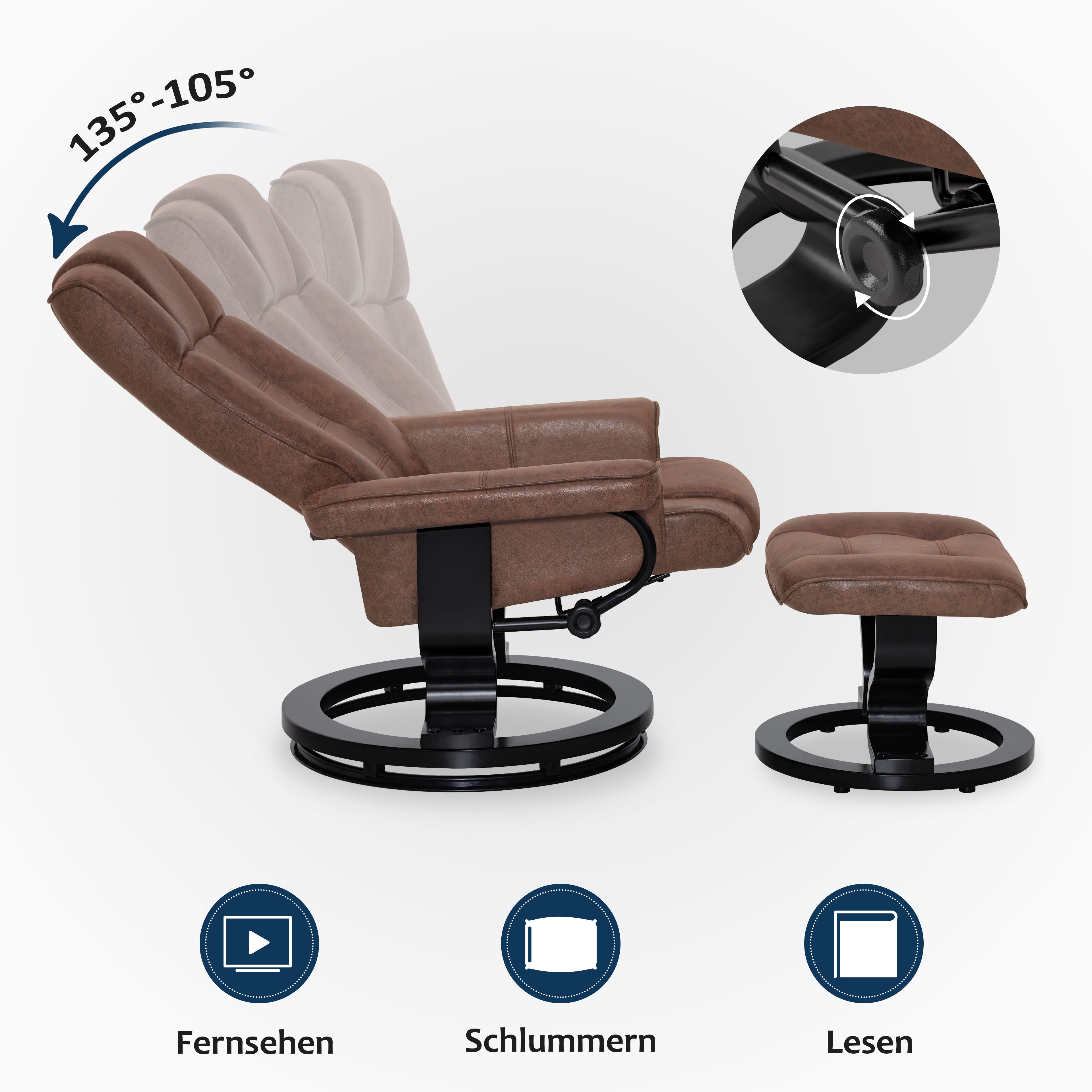 Relaxfauteuil met Hocker, 360° Draaibare TV-stoel met Ligfunctie, 9019 – foto 59