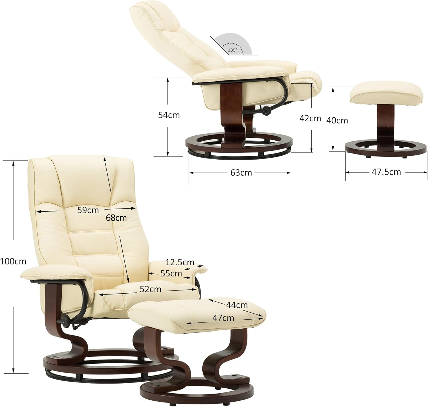 Relaxfauteuil met Hocker, 360° Draaibare TV-stoel met Ligfunctie, 9019 – foto 10
