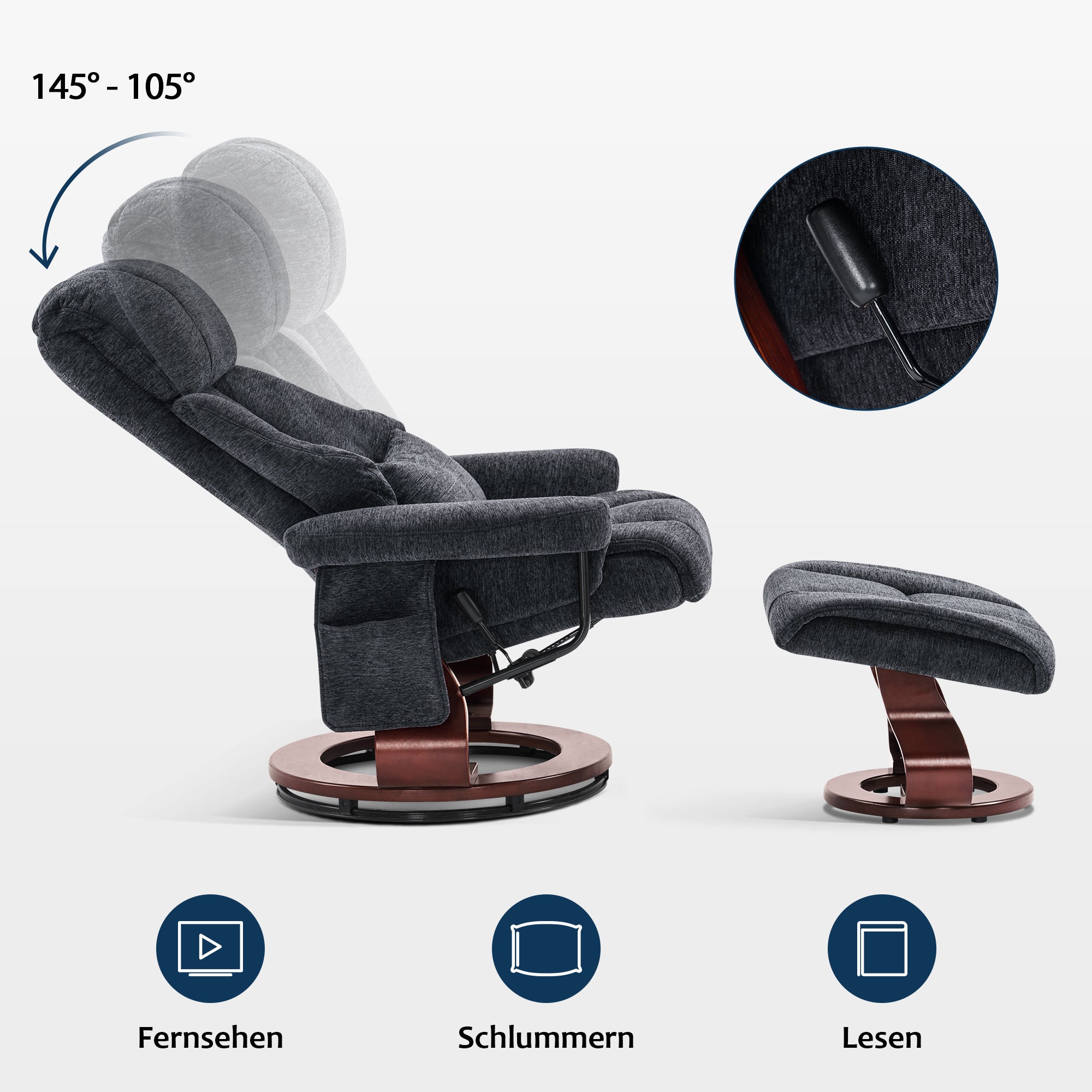 Relaxfauteuil met Hocker, 360° Draaibaar, TV-stoel tot 120 kg, 9066 – foto 2