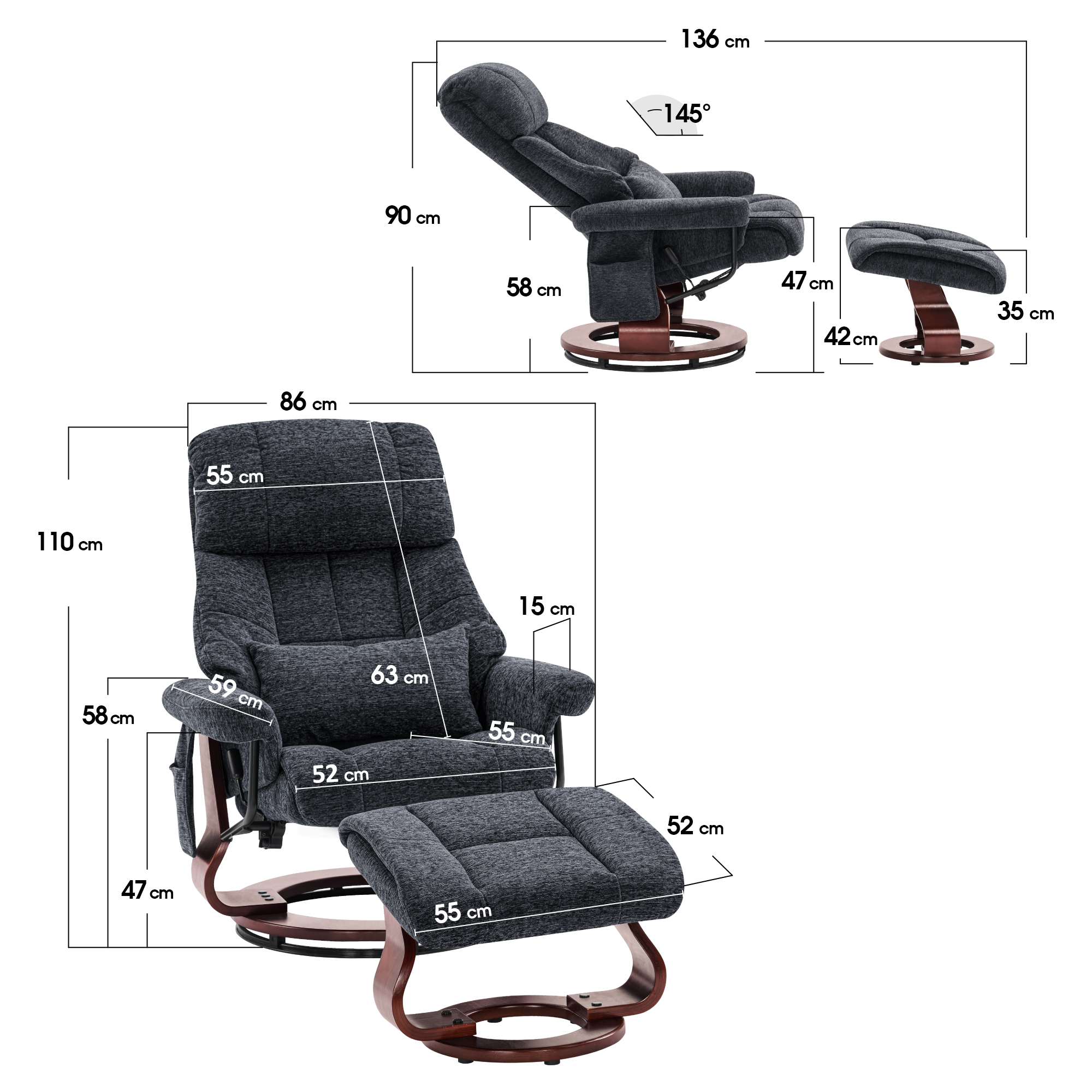 Relaxfauteuil met Hocker, 360° Draaibaar, TV-stoel tot 120 kg, 9066 – foto 10