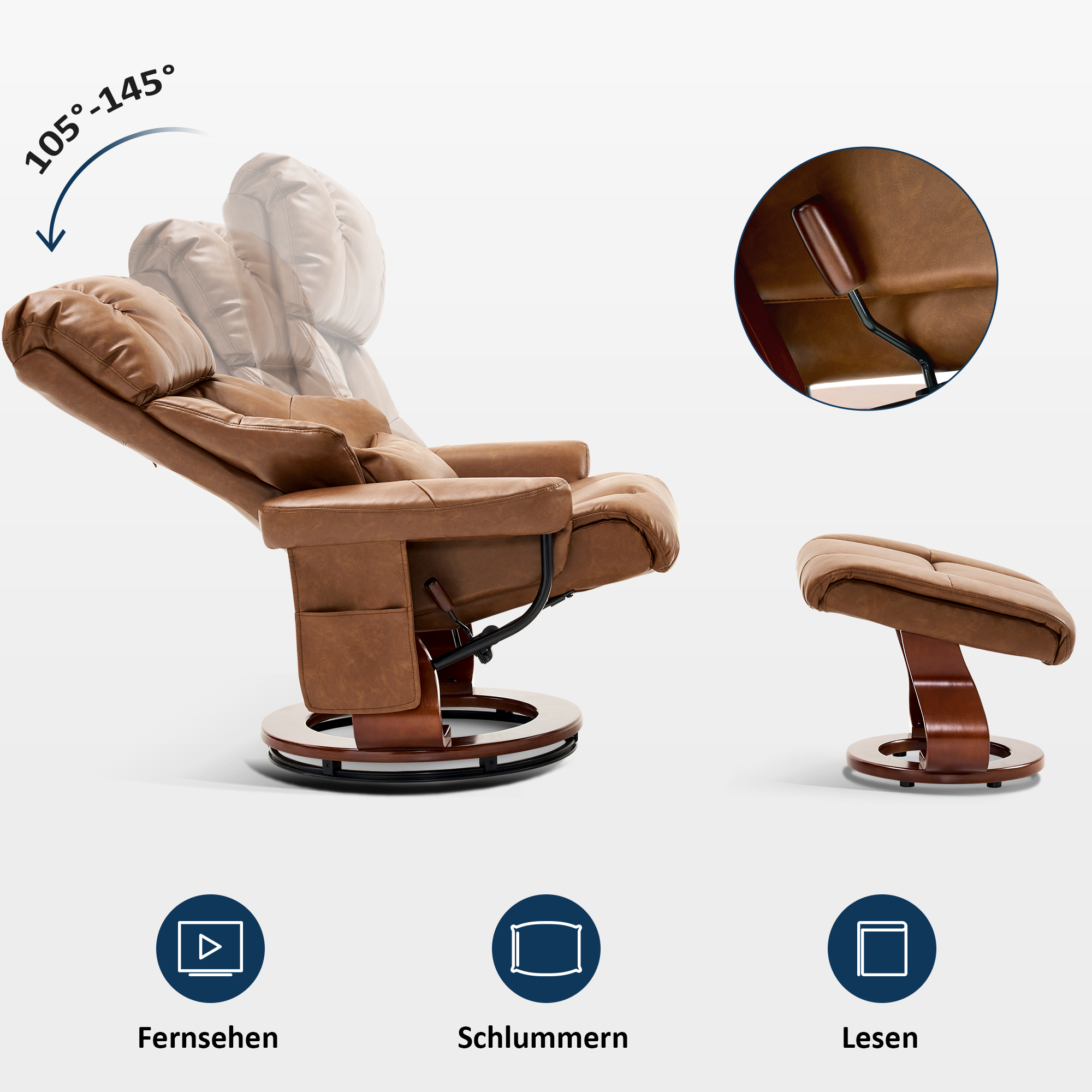 Relaxfauteuil met Hocker, 360° Draaibaar, TV-stoel tot 120 kg, 9066 – foto 13