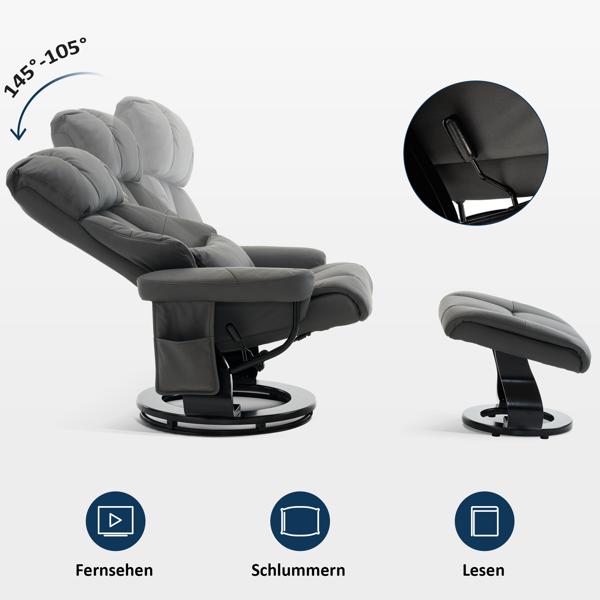 Relaxfauteuil met Hocker, 360° Draaibaar, TV-stoel tot 120 kg, 9066 – foto 19
