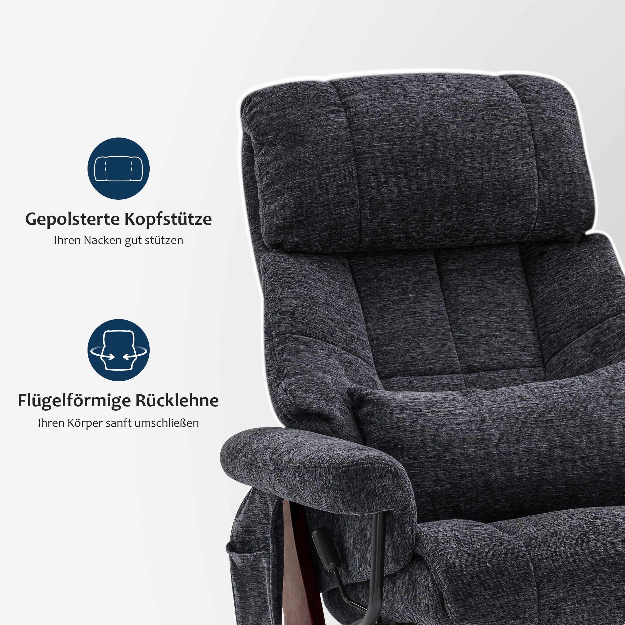 Relaxfauteuil met Hocker, 360° Draaibaar, TV-stoel tot 120 kg, 9066 – foto 6