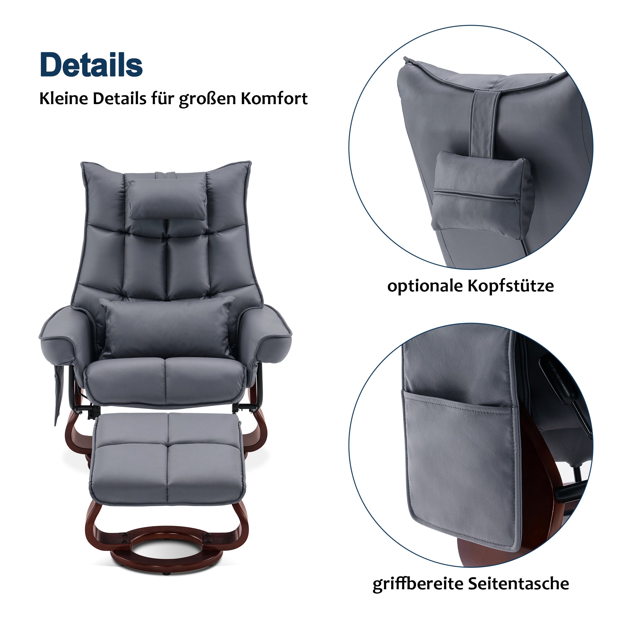 Draaibare Relaxfauteuil met Ligfunctie & Kussen, Microfiber/Stof – foto 2