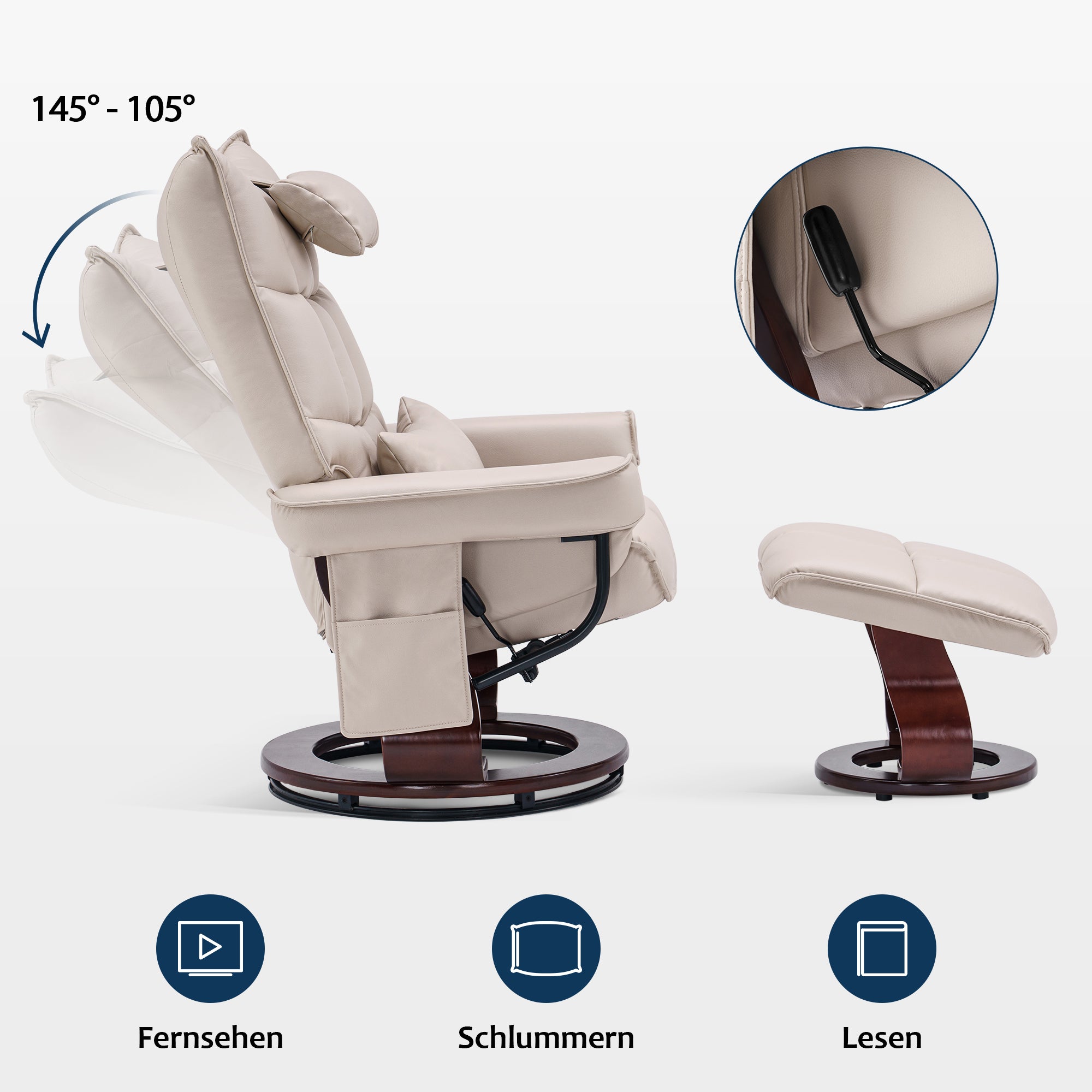 Draaibare Relaxfauteuil met Ligfunctie & Kussen, Microfiber/Stof – foto 12