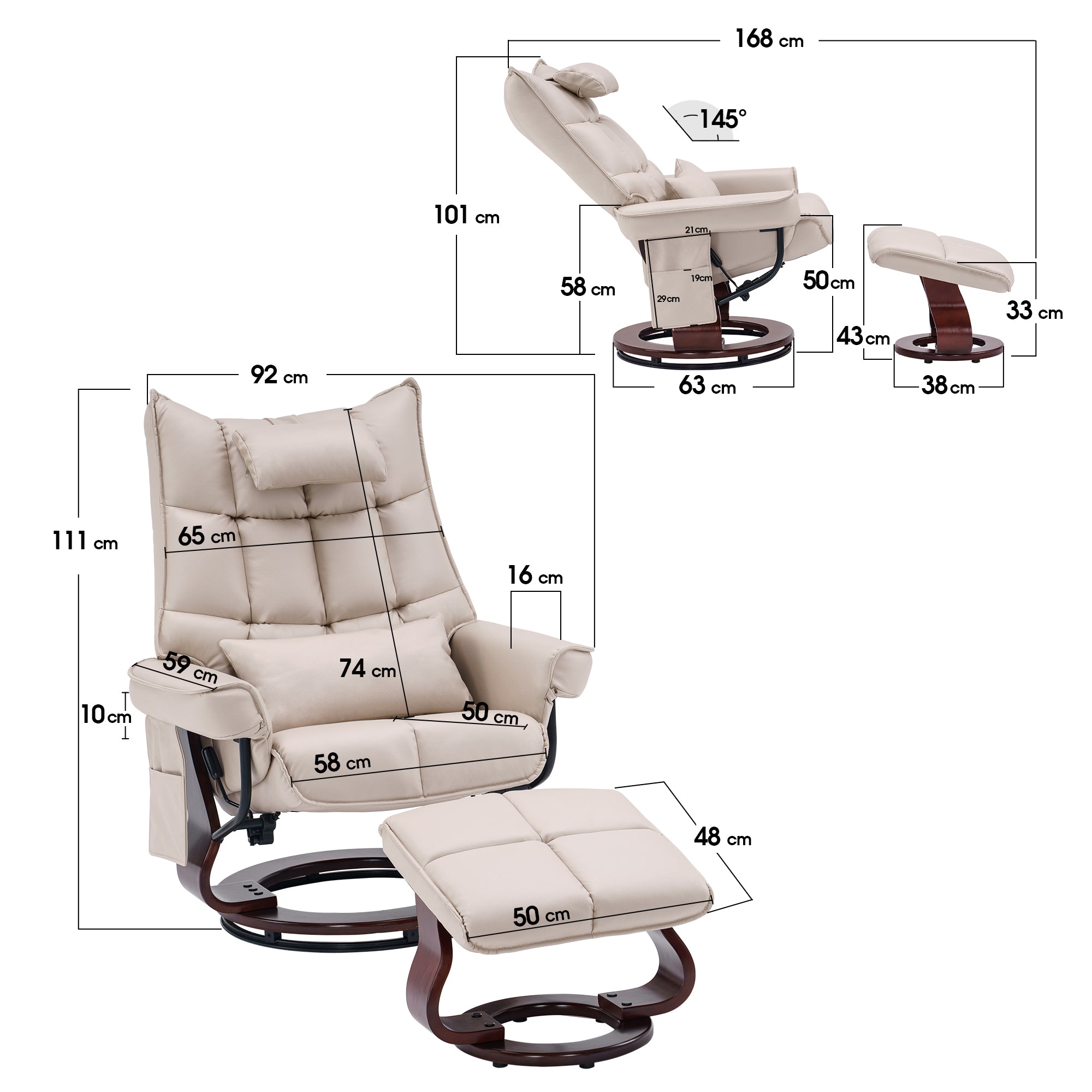 Draaibare Relaxfauteuil met Ligfunctie & Kussen, Microfiber/Stof – foto 13