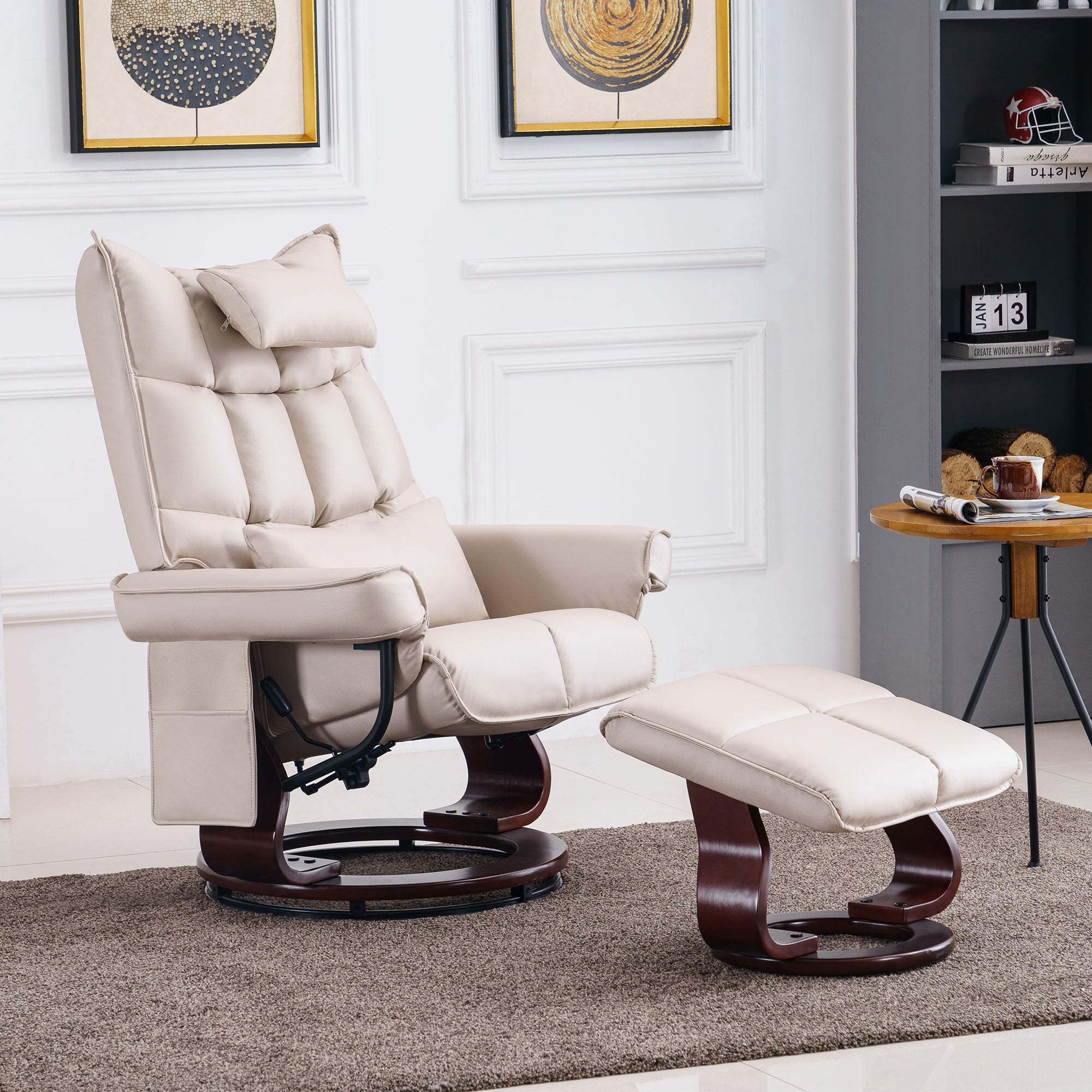 Draaibare Relaxfauteuil met Ligfunctie & Kussen, Microfiber/Stof – foto 14