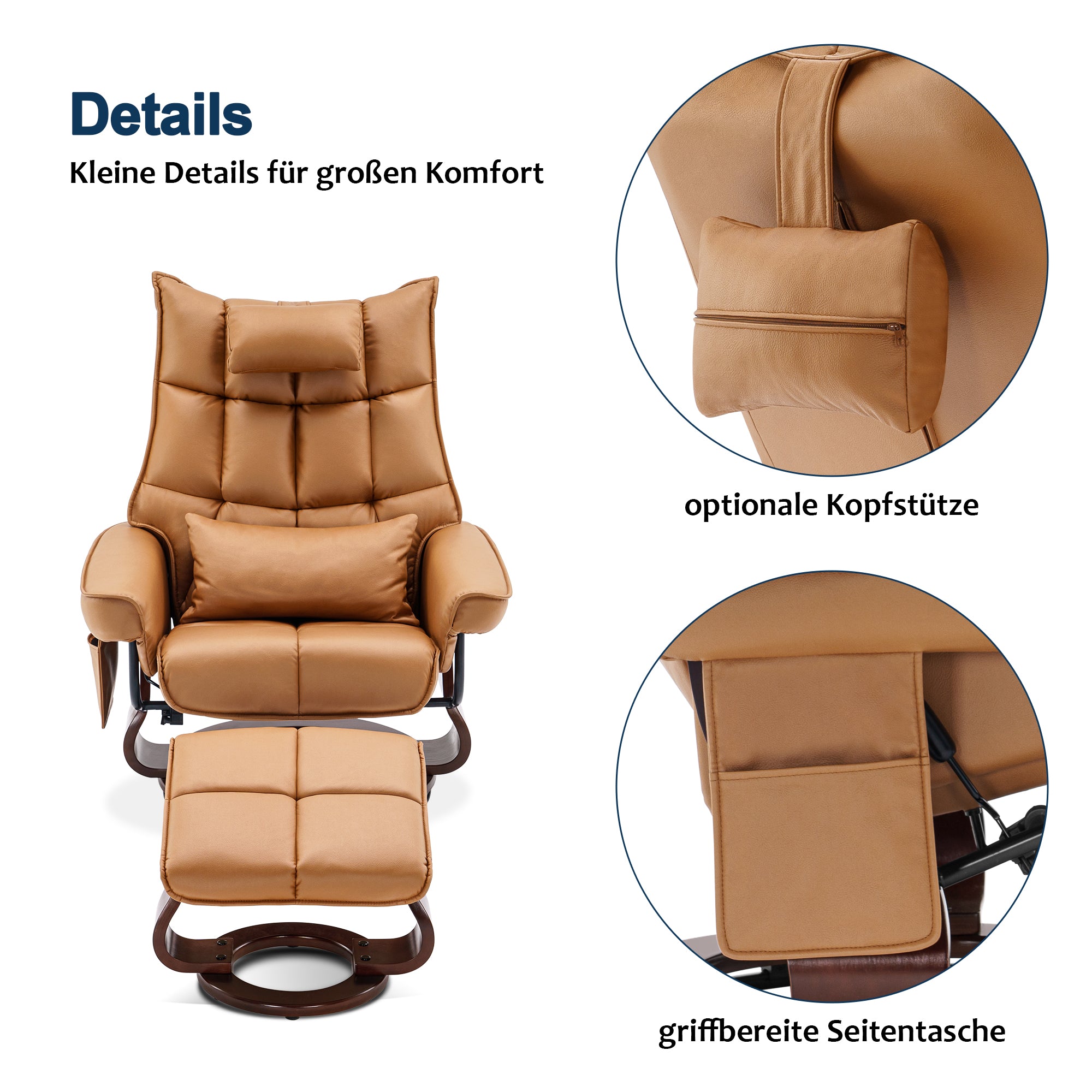 Draaibare Relaxfauteuil met Ligfunctie & Kussen, Microfiber/Stof – foto 18