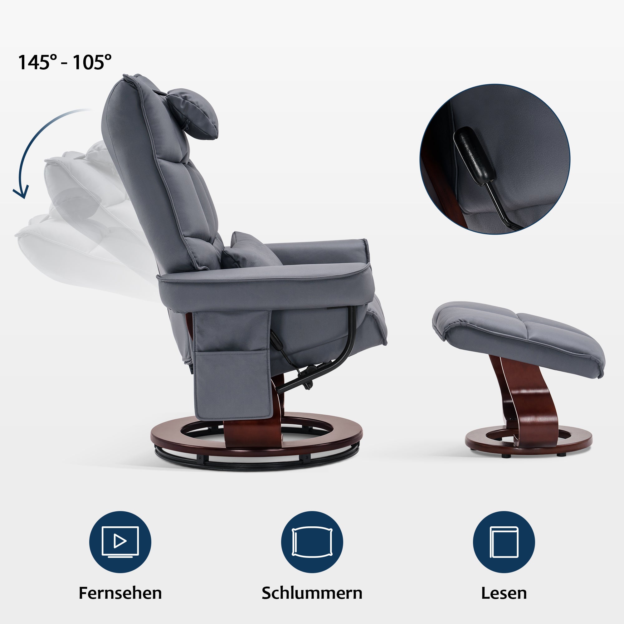 Draaibare Relaxfauteuil met Ligfunctie & Kussen, Microfiber/Stof – foto 3