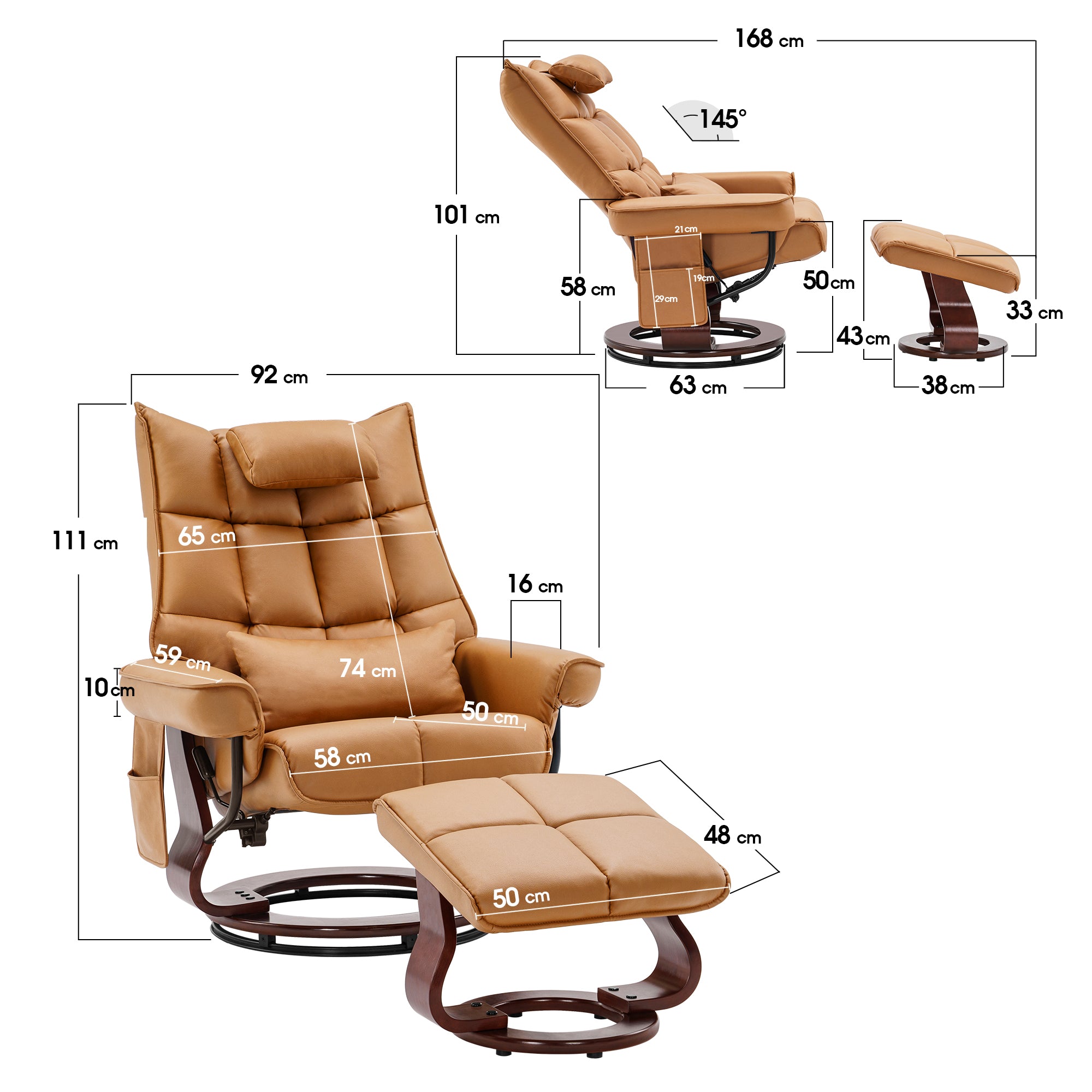 Draaibare Relaxfauteuil met Ligfunctie & Kussen, Microfiber/Stof – foto 21
