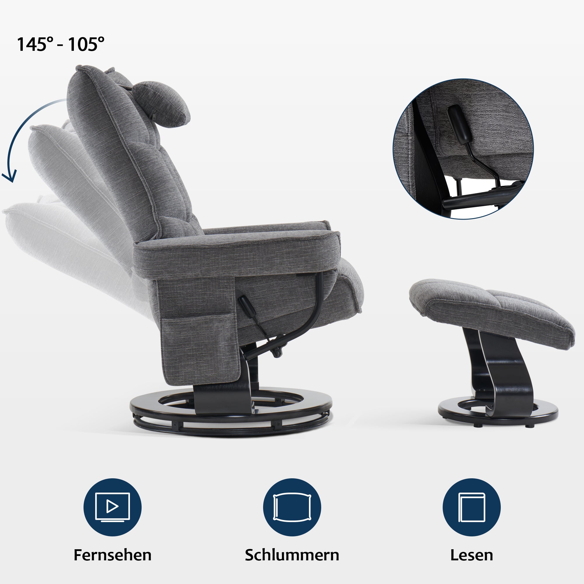 Draaibare Relaxfauteuil met Ligfunctie & Kussen, Microfiber/Stof – foto 23