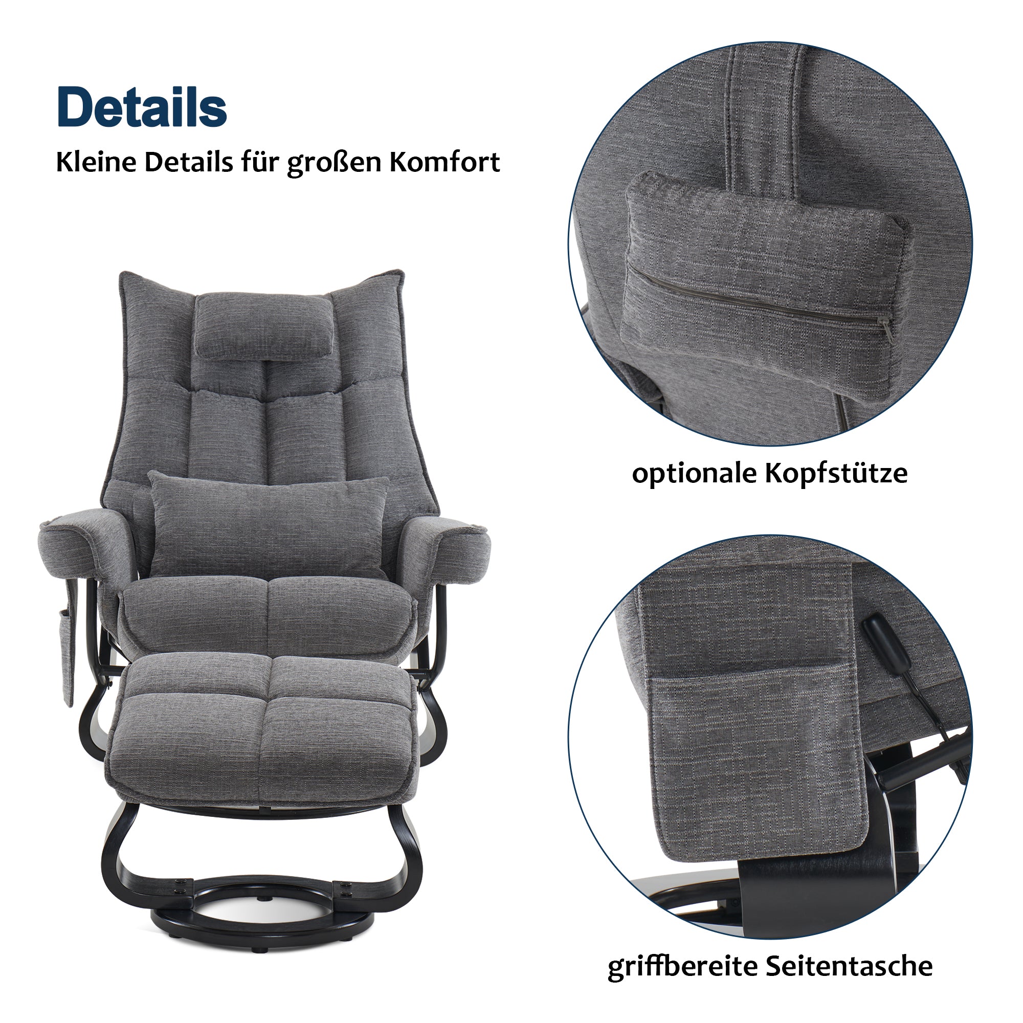 Draaibare Relaxfauteuil met Ligfunctie & Kussen, Microfiber/Stof – foto 25