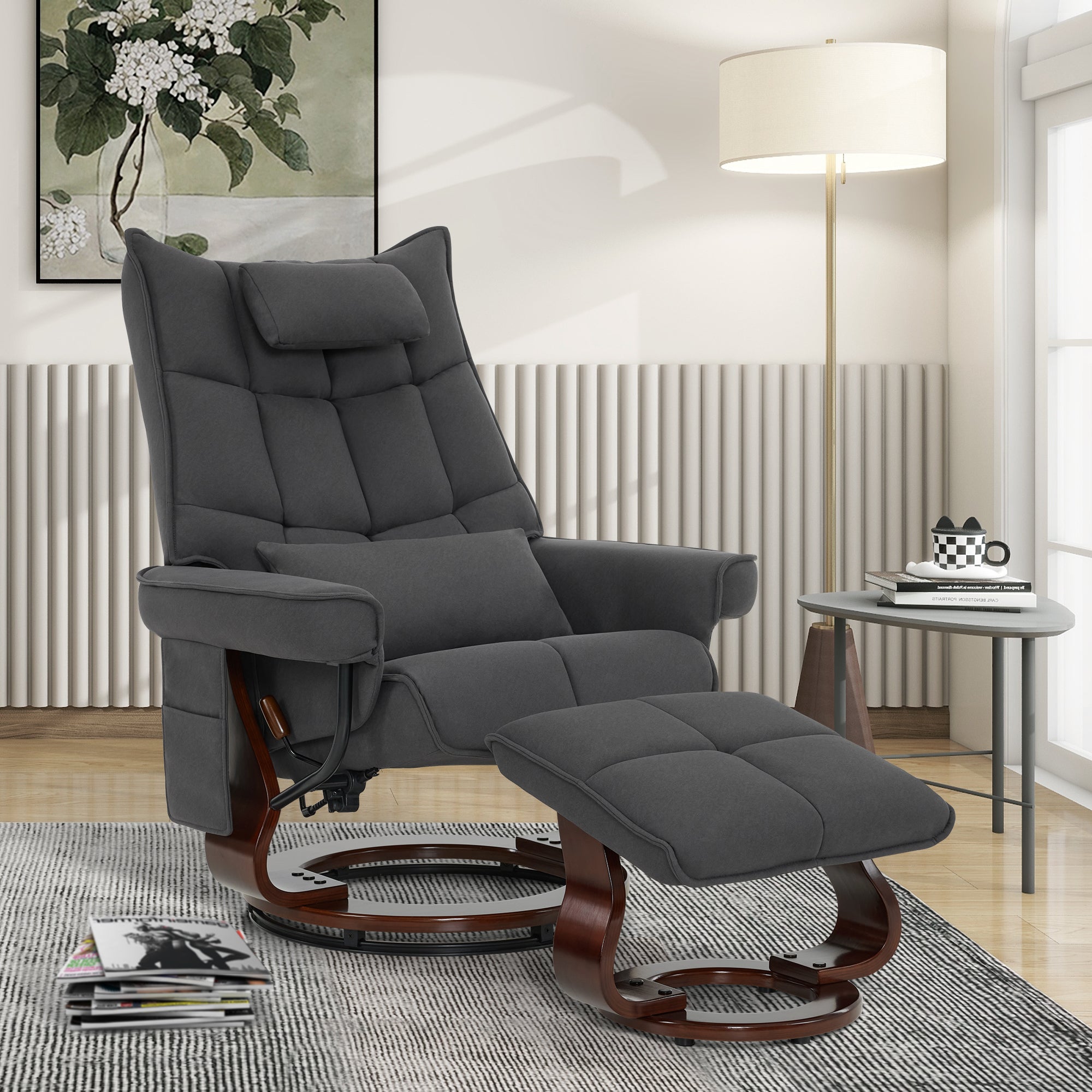 Draaibare Relaxfauteuil met Ligfunctie & Kussen, Microfiber/Stof – foto 30