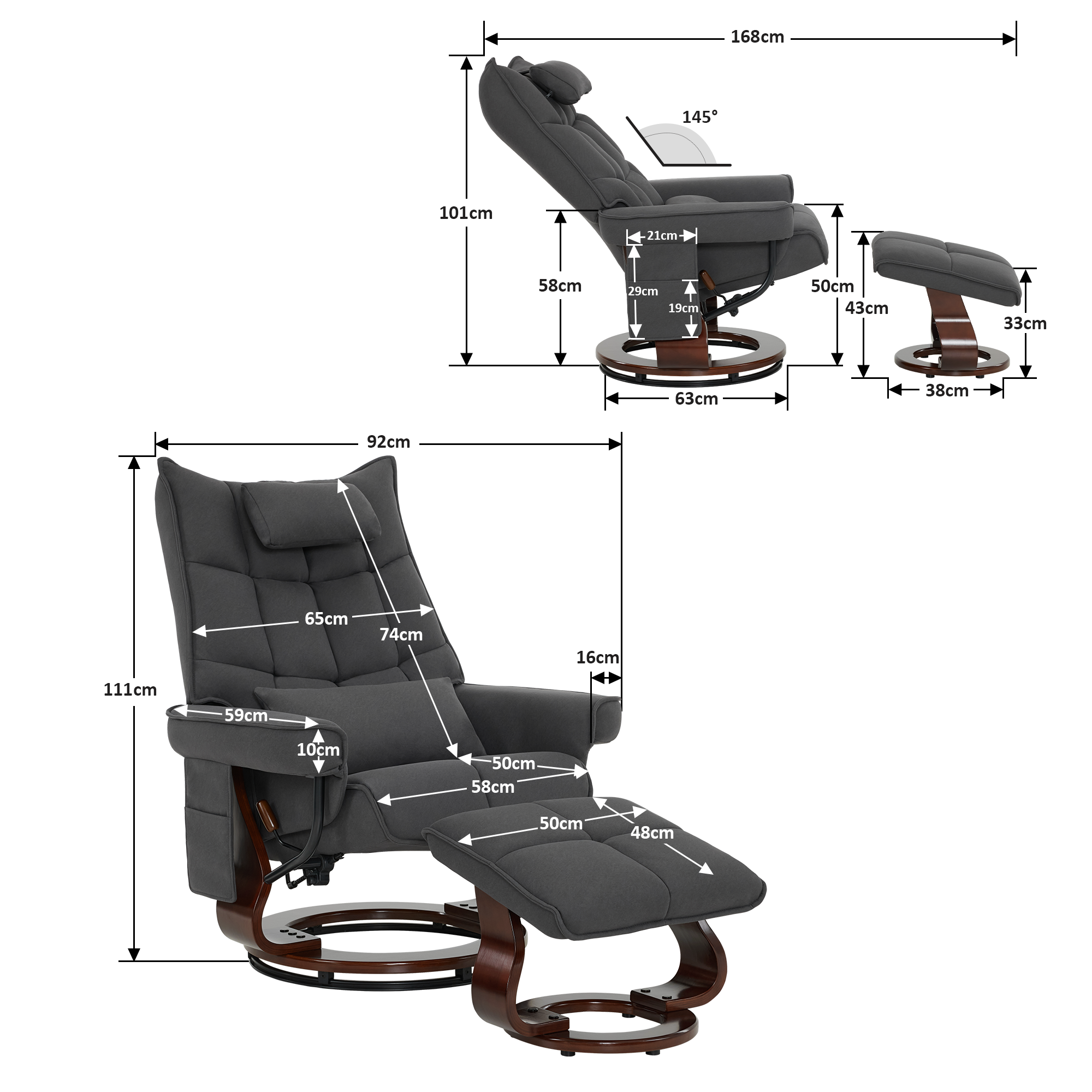 Draaibare Relaxfauteuil met Ligfunctie & Kussen, Microfiber/Stof – foto 31