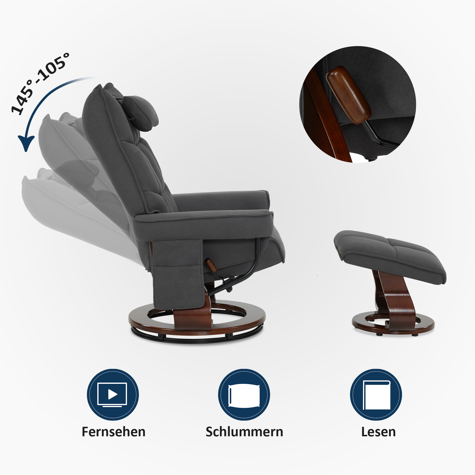 Draaibare Relaxfauteuil met Ligfunctie & Kussen, Microfiber/Stof – foto 32