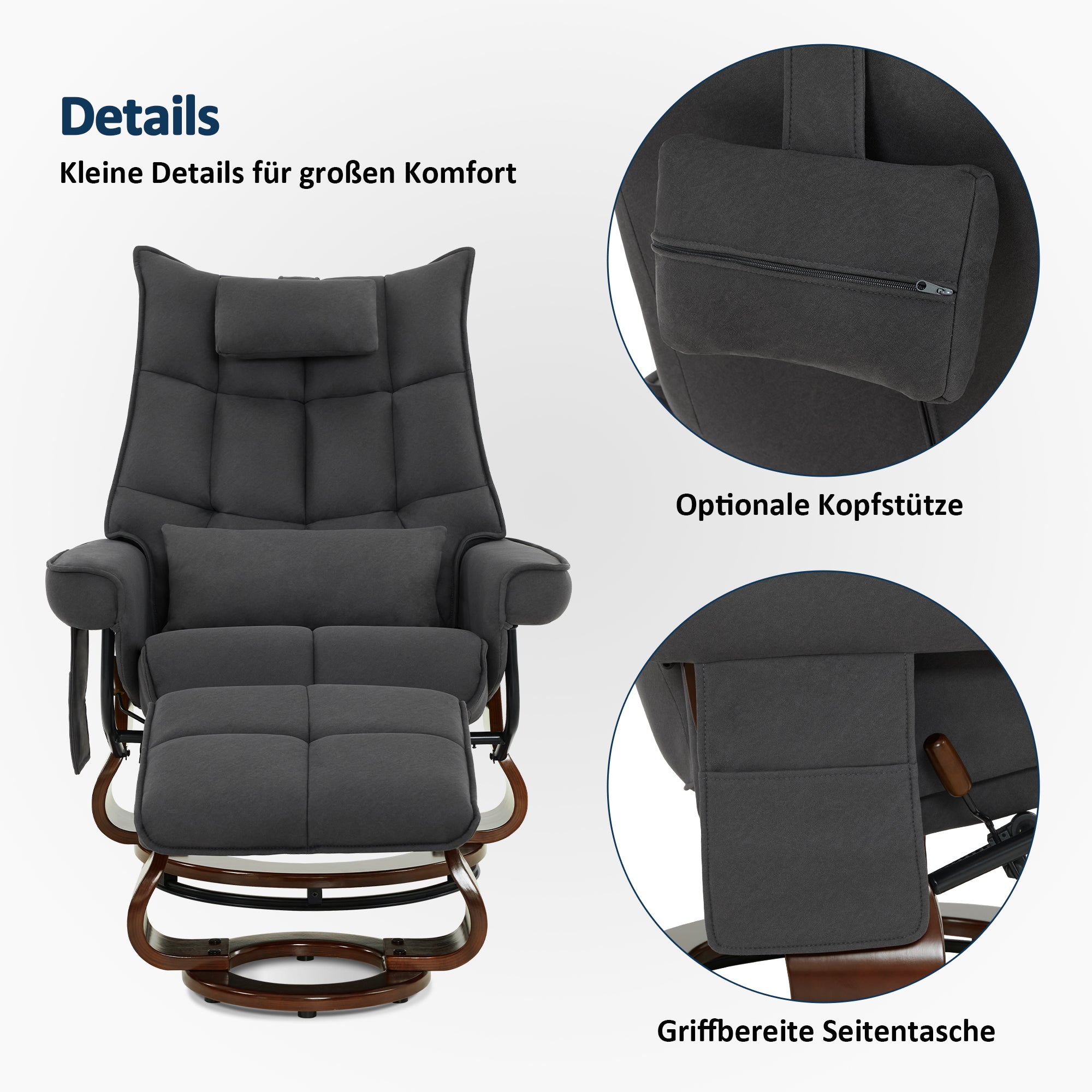 Draaibare Relaxfauteuil met Ligfunctie & Kussen, Microfiber/Stof – foto 34