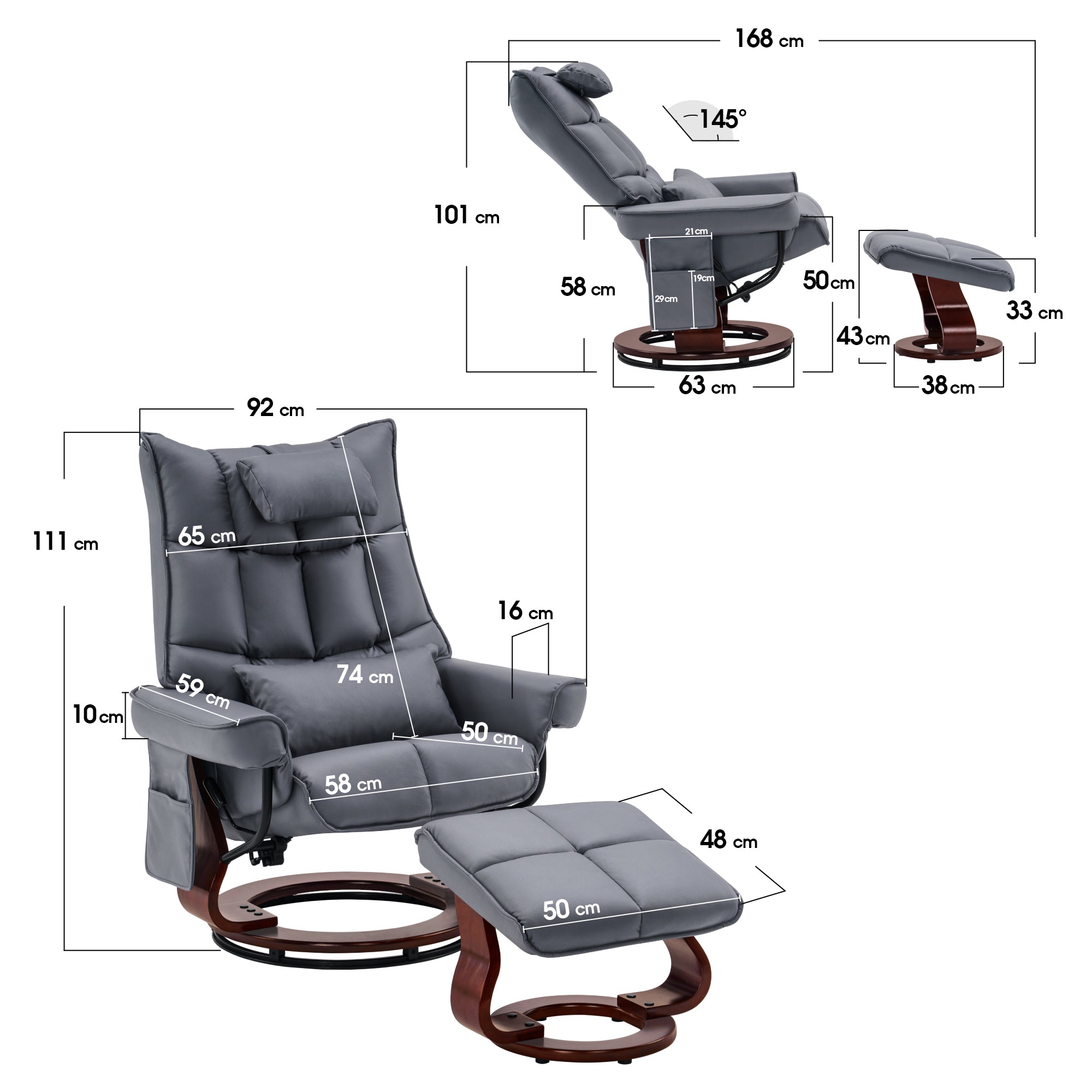 Draaibare Relaxfauteuil met Ligfunctie & Kussen, Microfiber/Stof – foto 5