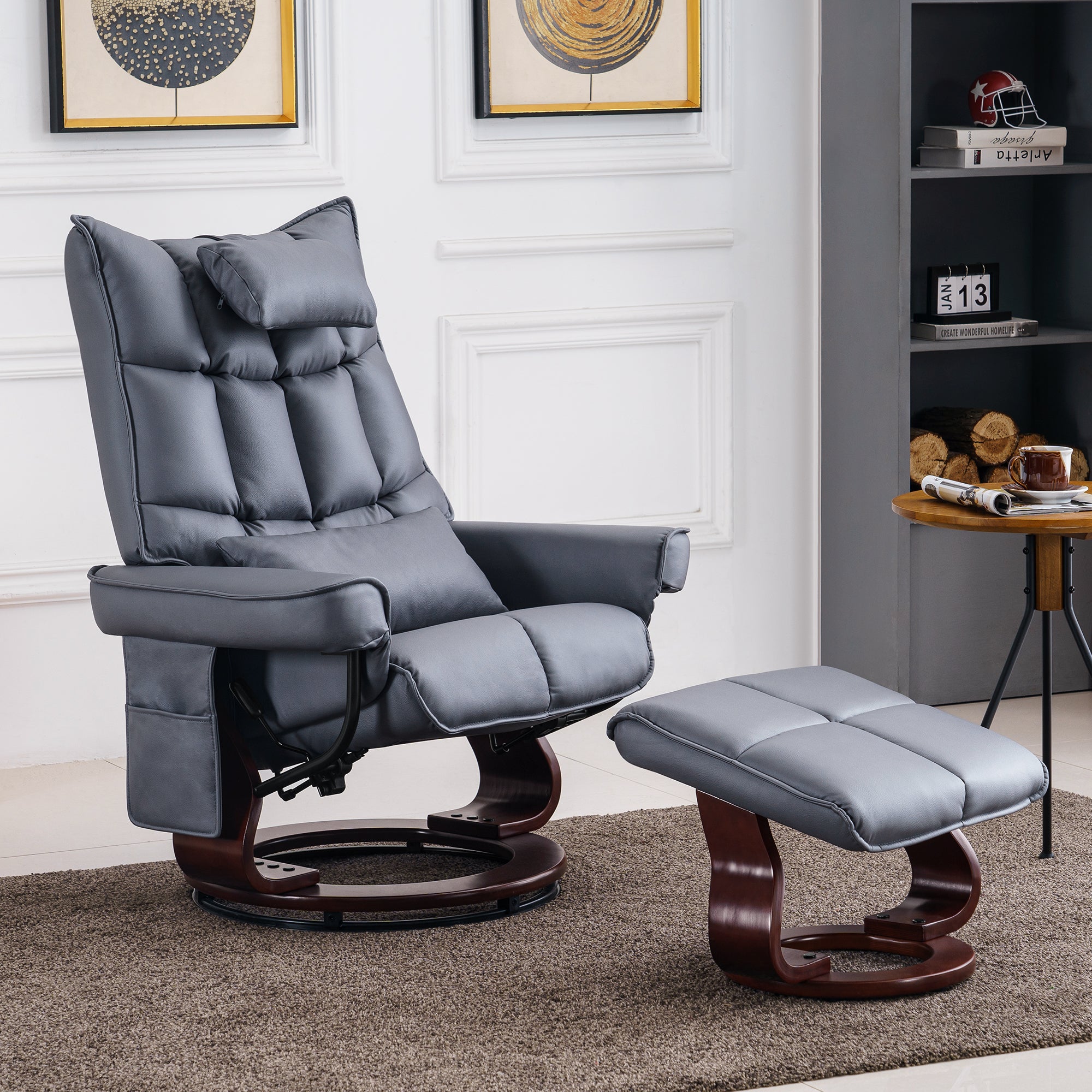 Draaibare Relaxfauteuil met Ligfunctie & Kussen, Microfiber/Stof – foto 7