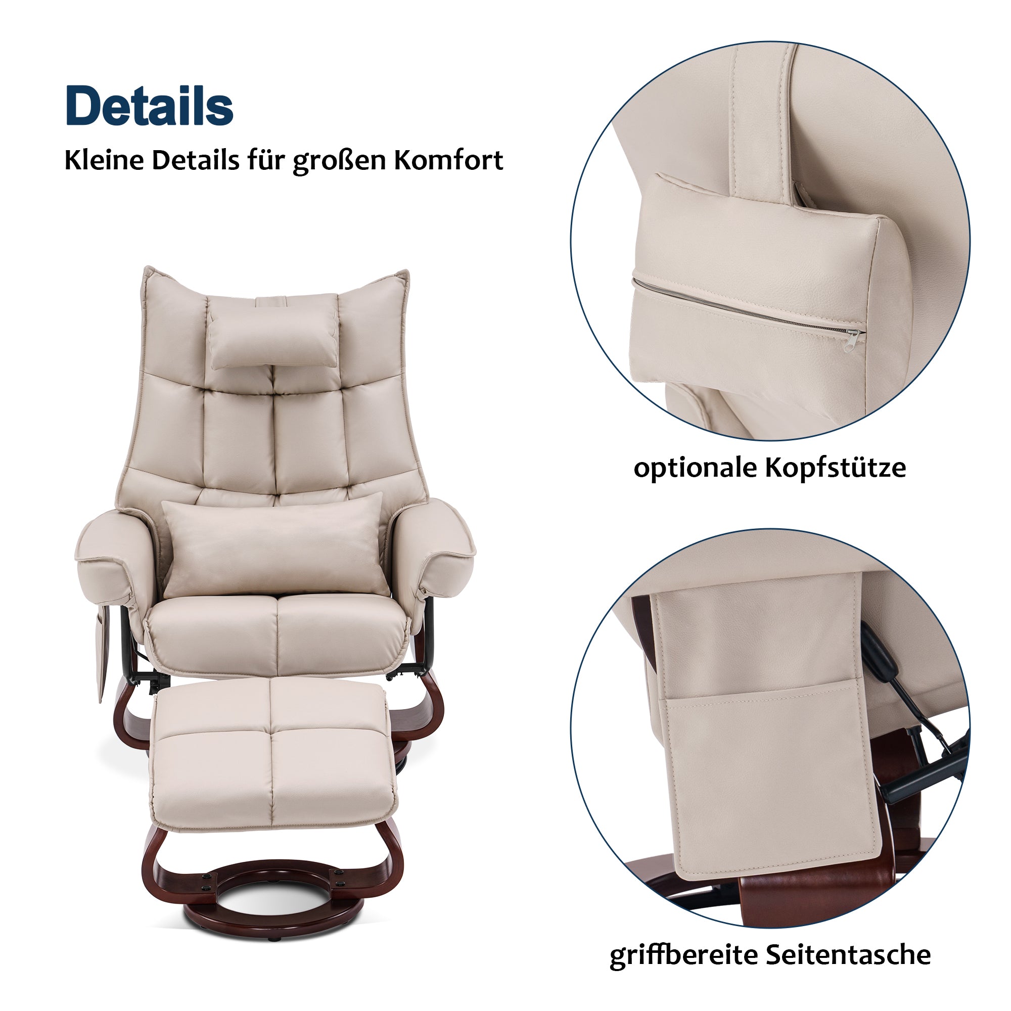 Draaibare Relaxfauteuil met Ligfunctie & Kussen, Microfiber/Stof – foto 9