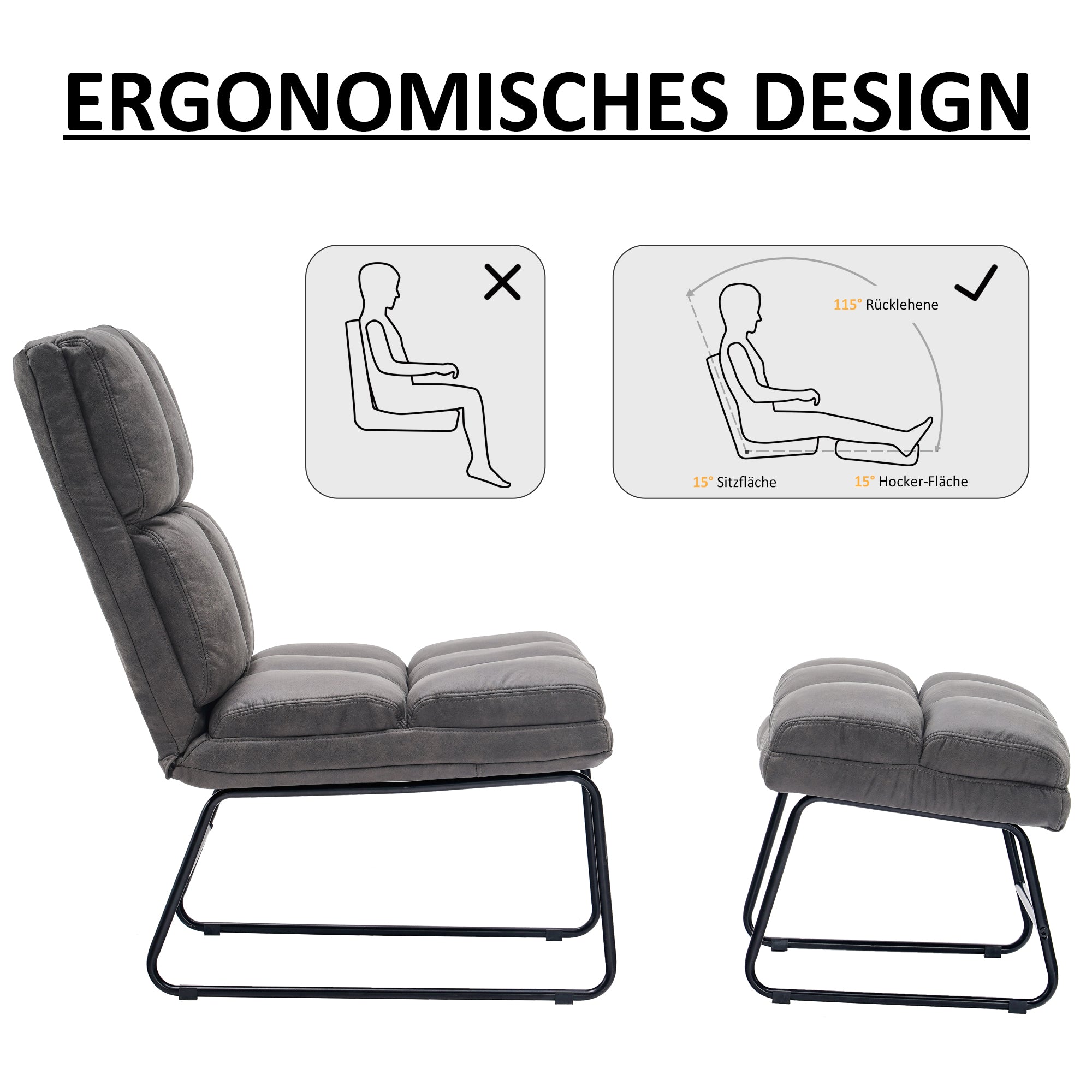 Relaxfauteuil met Hocker, Moderne TV-stoel Loungestoel, 0016/0014 – foto 2