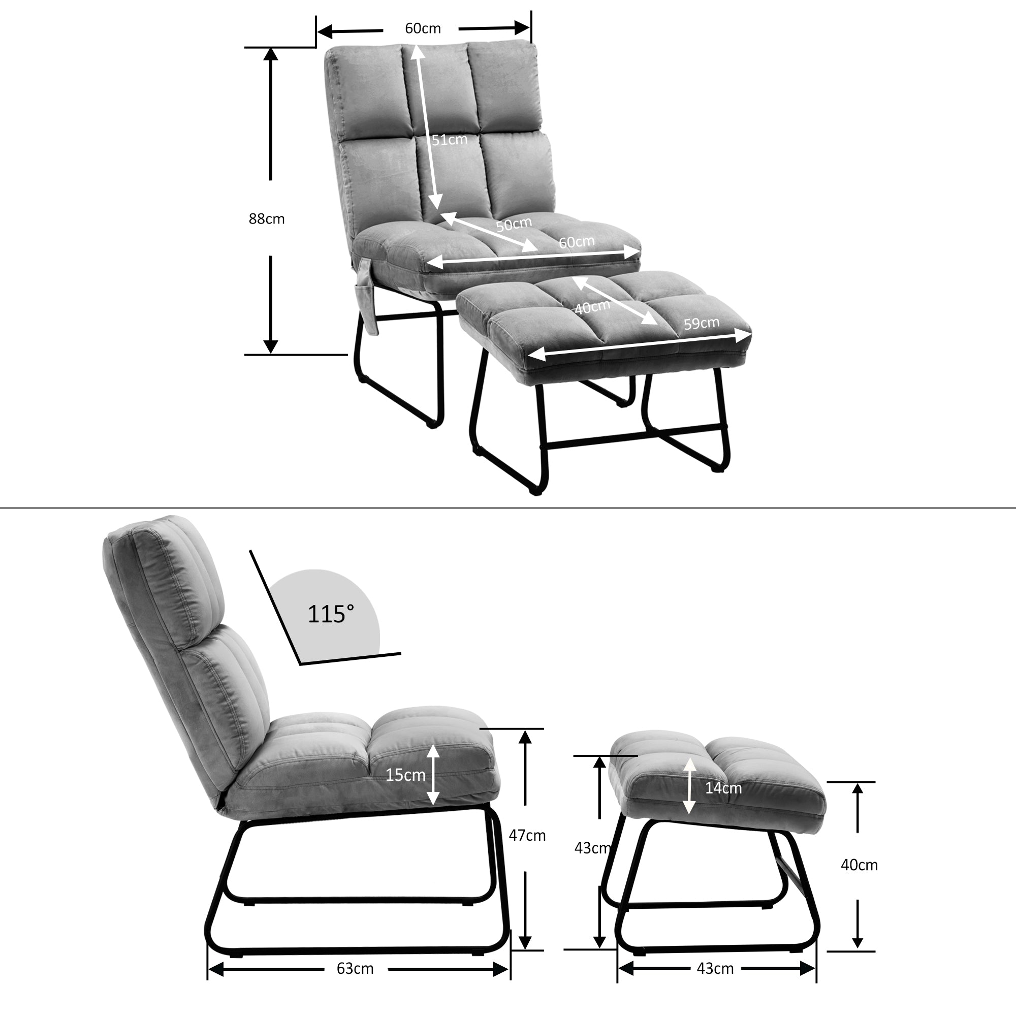 Relaxfauteuil met Hocker, Moderne TV-stoel Loungestoel, 0016/0014 – foto 13