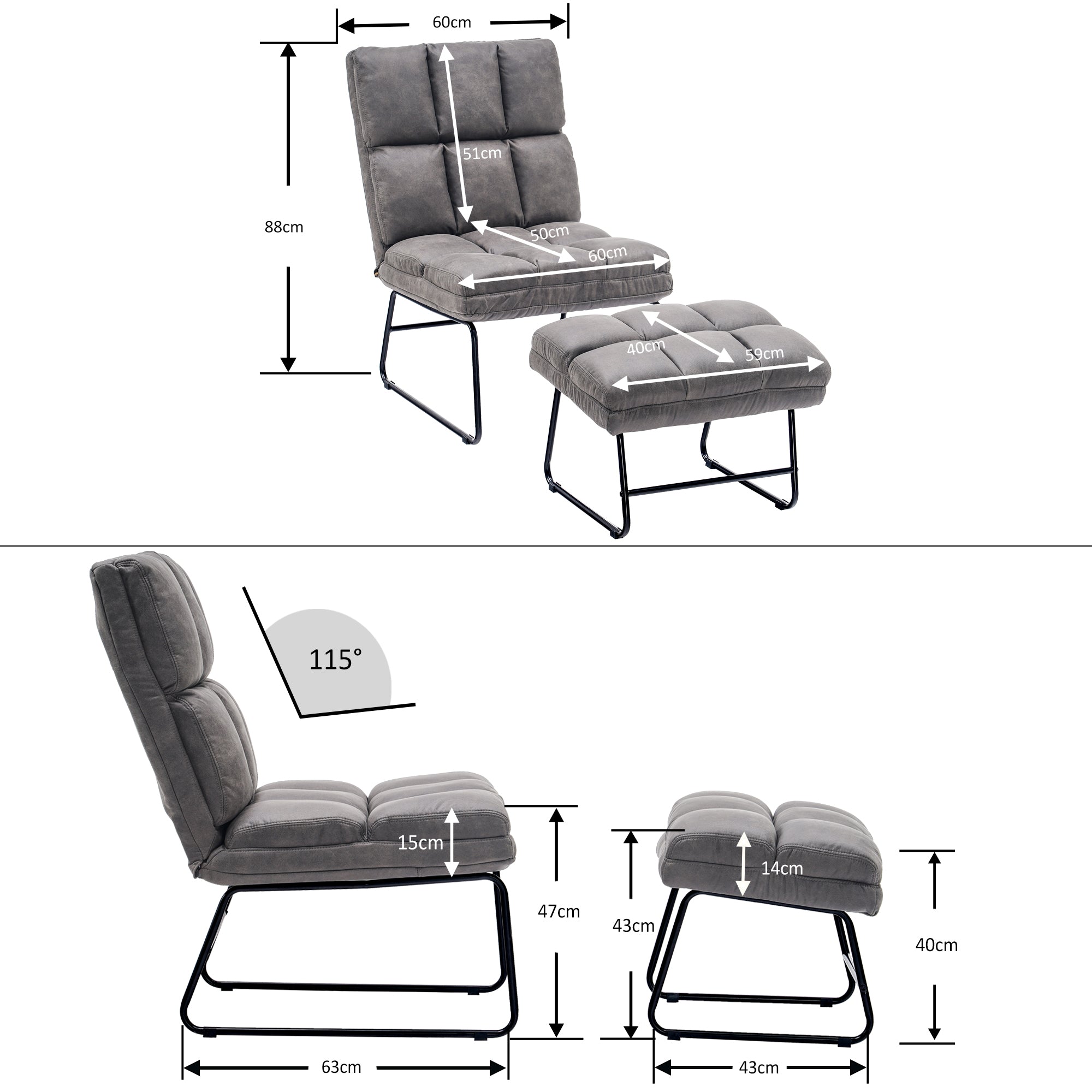 Relaxfauteuil met Hocker, Moderne TV-stoel Loungestoel, 0016/0014 – foto 6