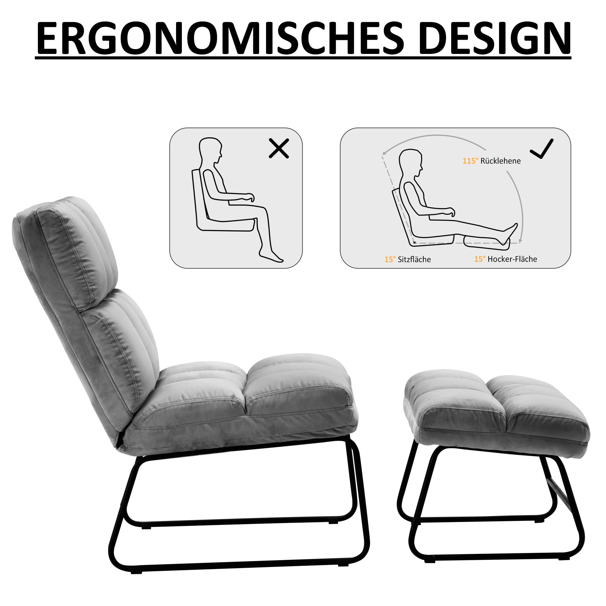 Relaxfauteuil met Hocker, Moderne TV-stoel Loungestoel, 0016/0014 – foto 9
