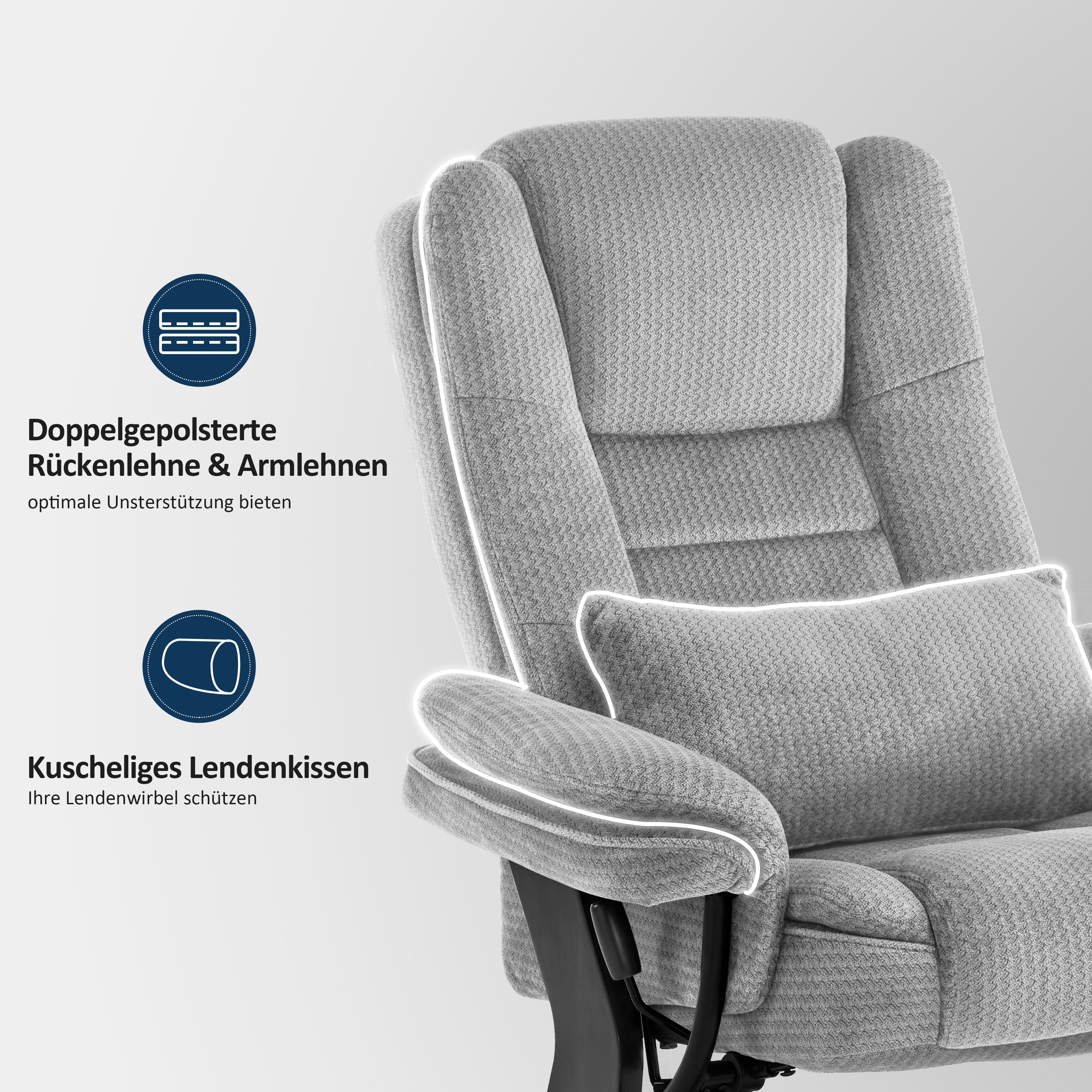 Relaxfauteuil met ligfunctie, 360° draaibare TV-stoel met voetenbankje & zak – foto 13