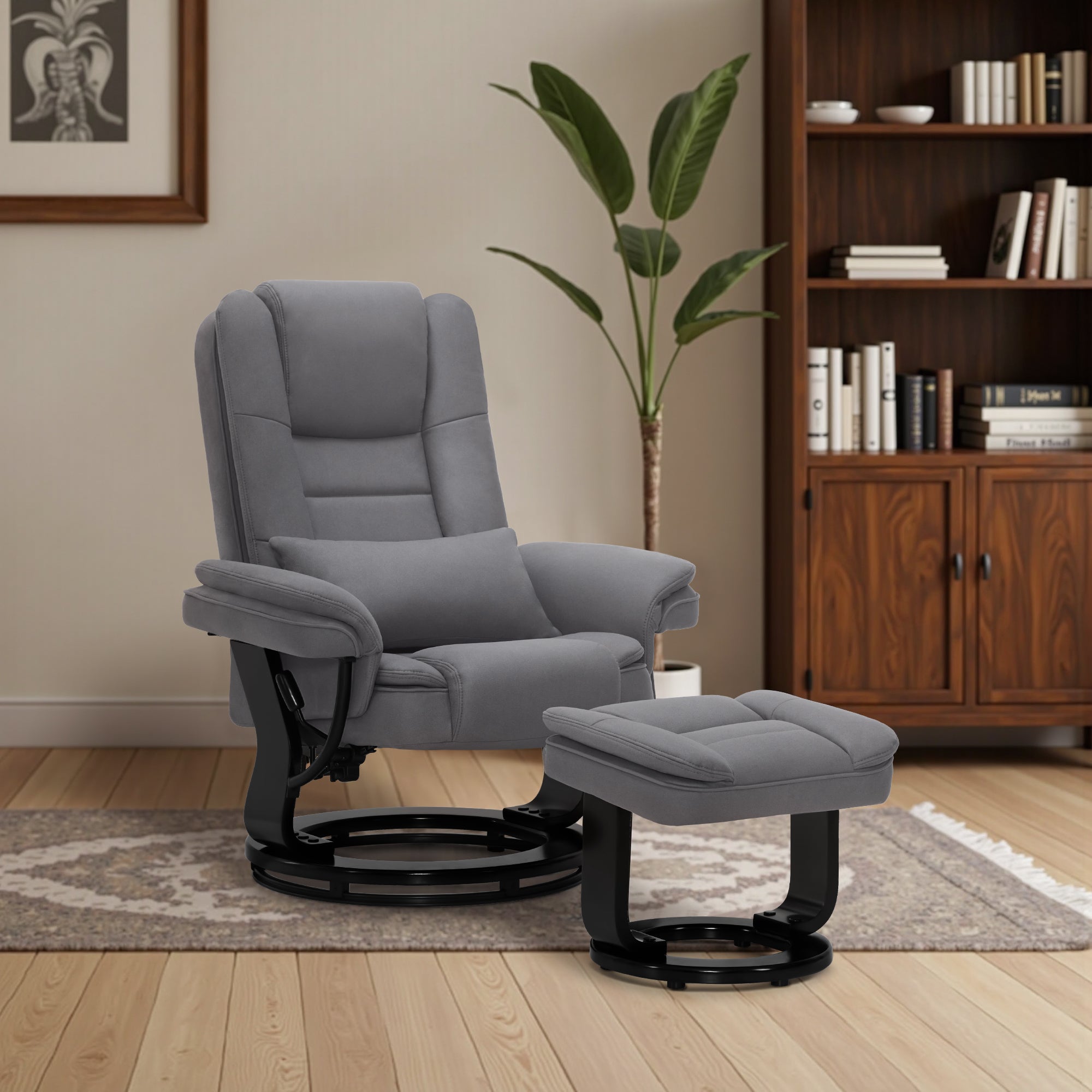Relaxfauteuil met ligfunctie, 360° draaibare TV-stoel met voetenbankje & zak – foto 17