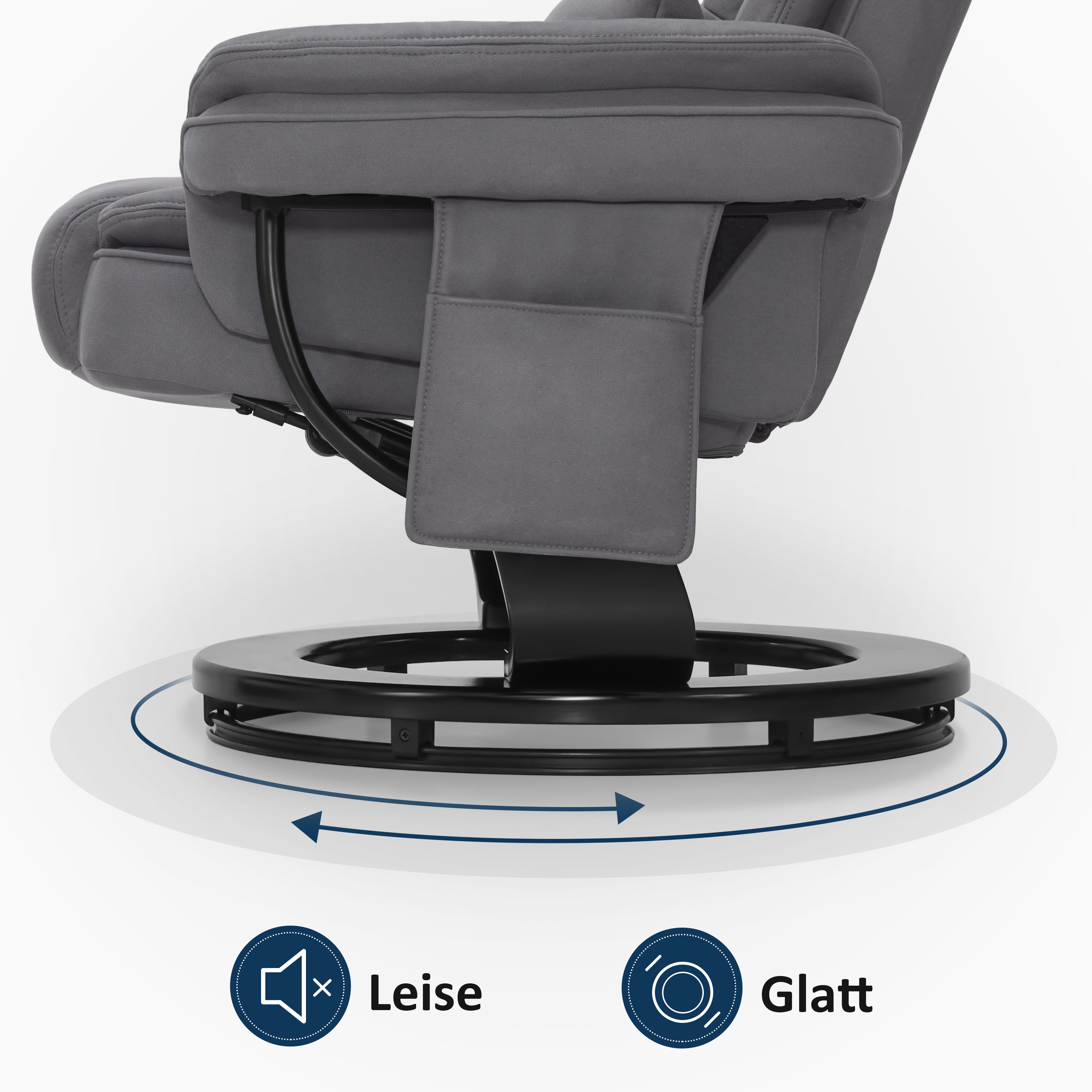 Relaxfauteuil met ligfunctie, 360° draaibare TV-stoel met voetenbankje & zak – foto 20